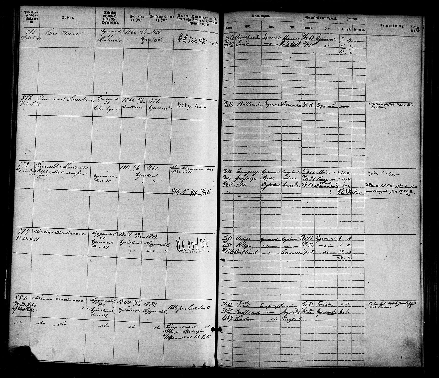 Egersund mønstringskrets, SAK/2031-0019/F/Fa/L0001: Annotasjonsrulle nr 1-1440 med register, O-1, 1869-1895, p. 198