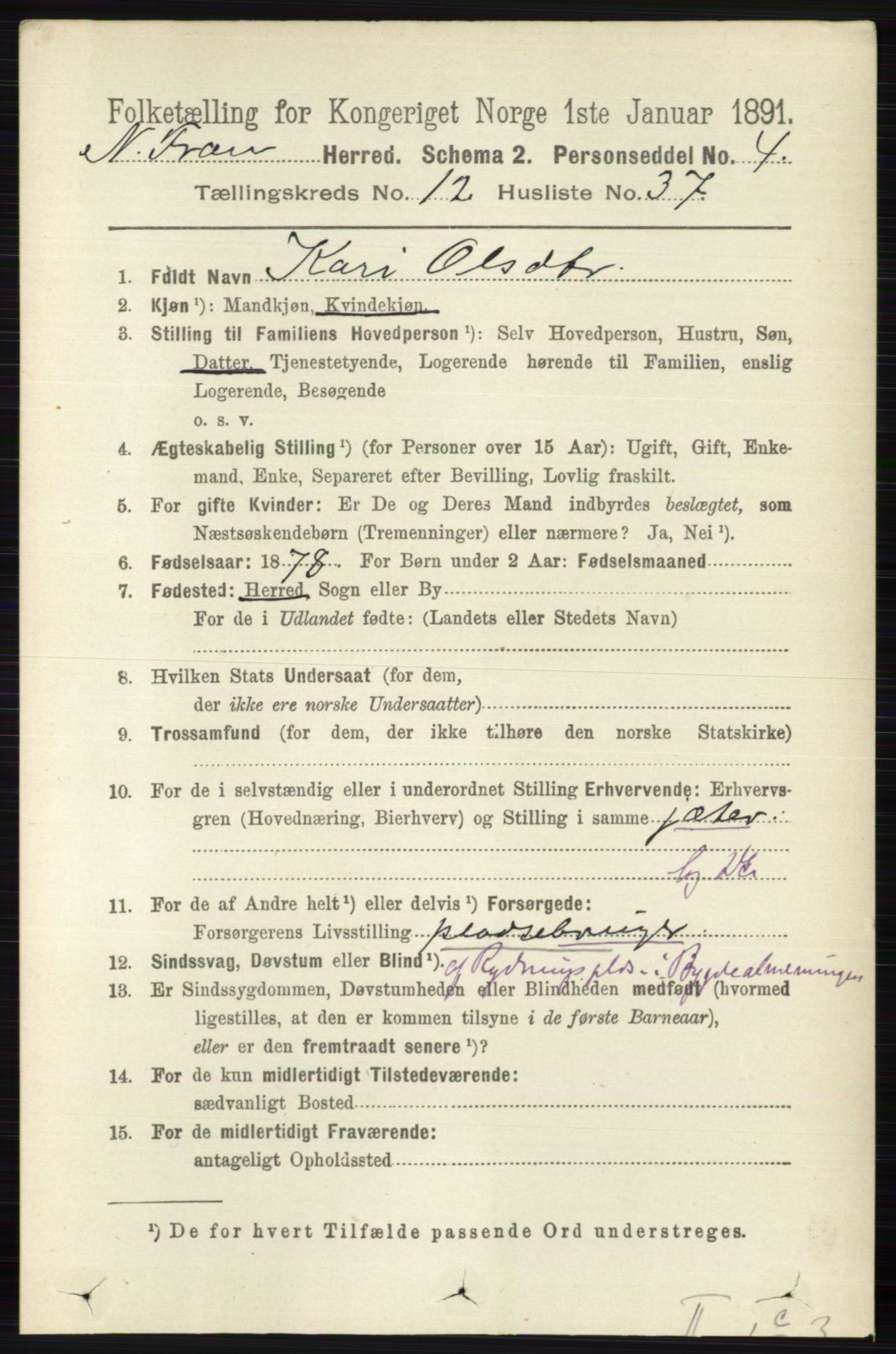 RA, 1891 census for 0518 Nord-Fron, 1891, p. 5316