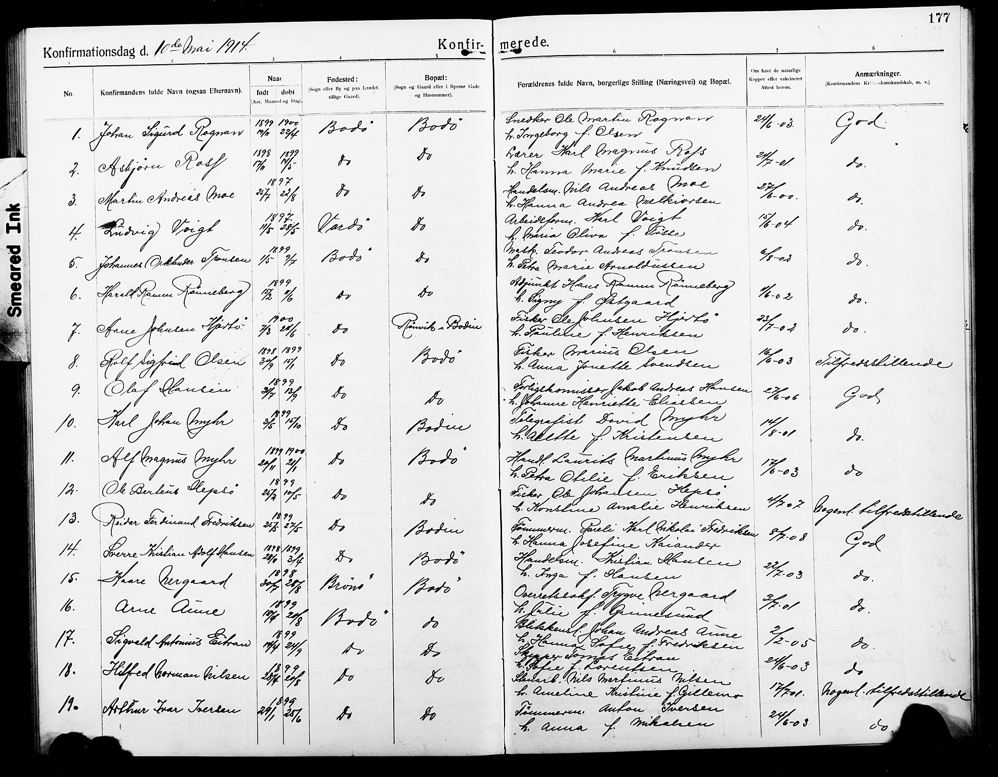 Ministerialprotokoller, klokkerbøker og fødselsregistre - Nordland, SAT/A-1459/801/L0034: Parish register (copy) no. 801C09, 1910-1922, p. 177
