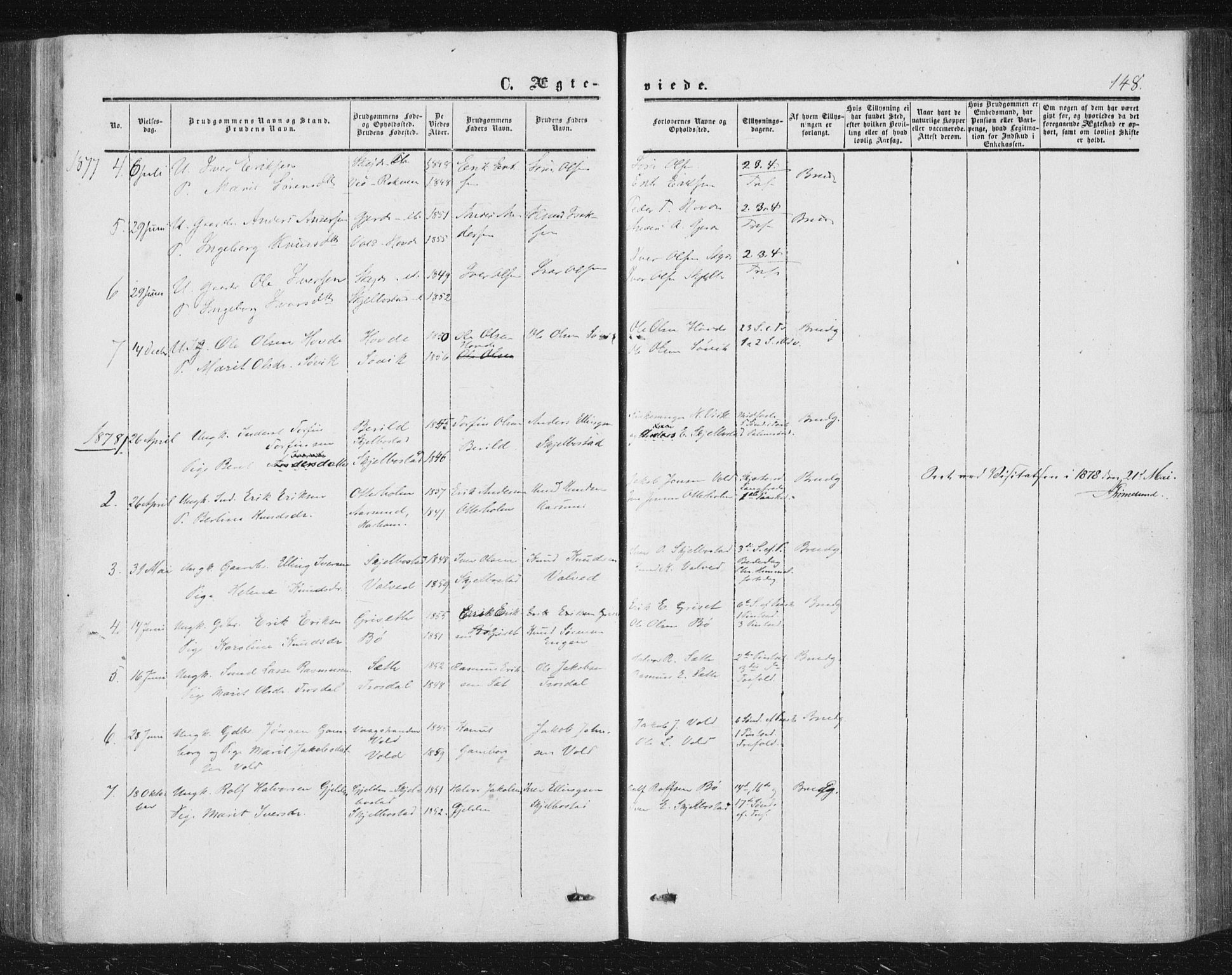 Ministerialprotokoller, klokkerbøker og fødselsregistre - Møre og Romsdal, AV/SAT-A-1454/543/L0562: Parish register (official) no. 543A02, 1854-1884, p. 148