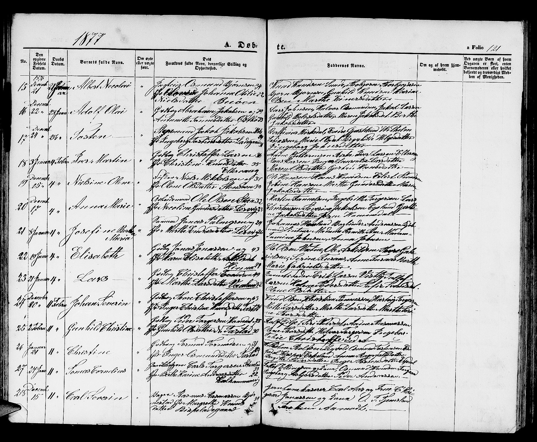 Hetland sokneprestkontor, SAST/A-101826/30/30BB/L0003: Parish register (copy) no. B 3, 1863-1877, p. 121