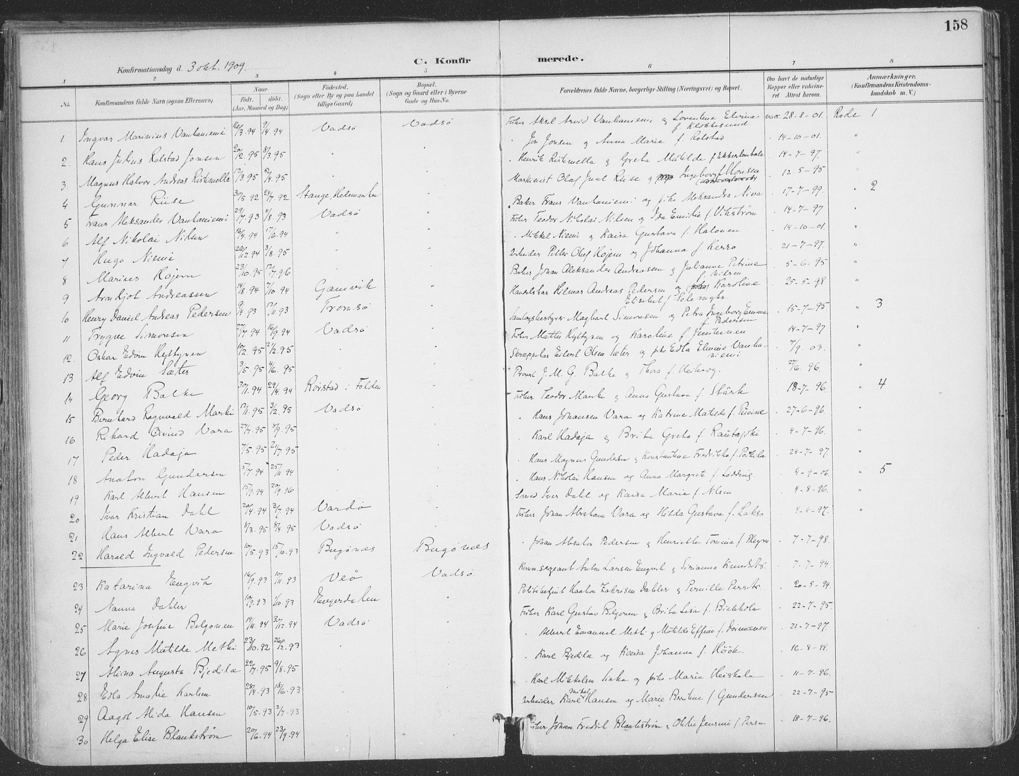 Vadsø sokneprestkontor, AV/SATØ-S-1325/H/Ha/L0007kirke: Parish register (official) no. 7, 1896-1916, p. 158