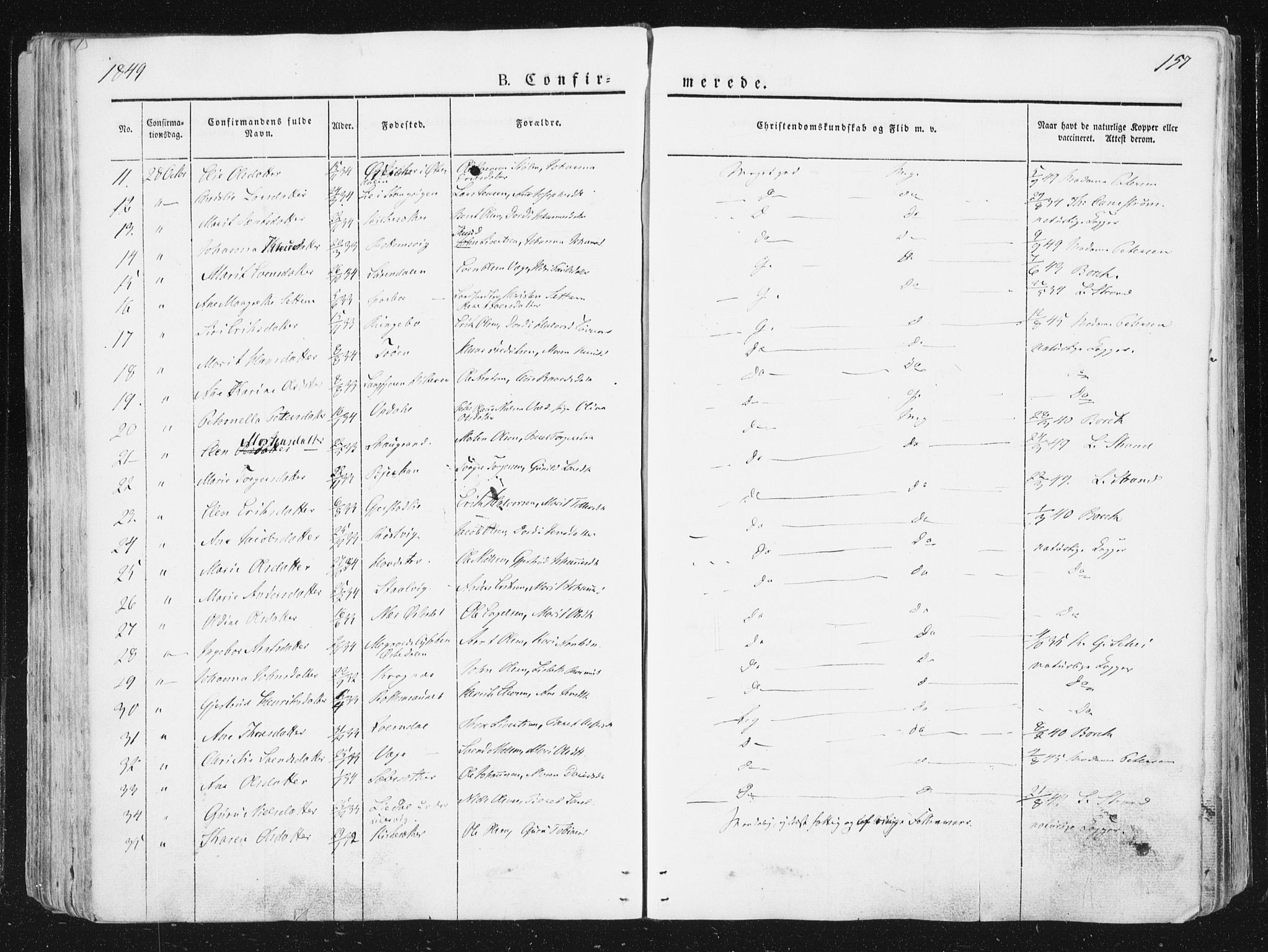 Ministerialprotokoller, klokkerbøker og fødselsregistre - Sør-Trøndelag, SAT/A-1456/630/L0493: Parish register (official) no. 630A06, 1841-1851, p. 157