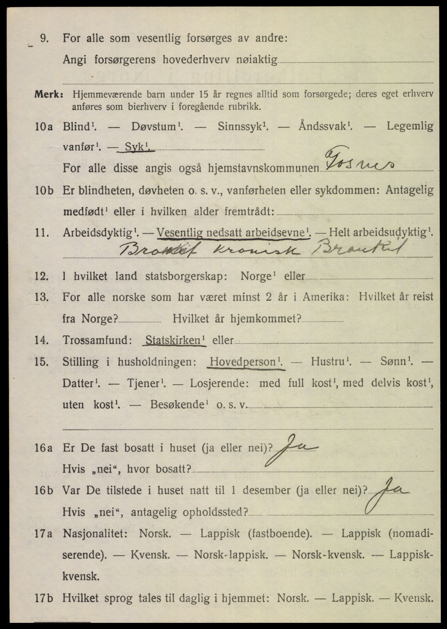 SAT, 1920 census for Fosnes, 1920, p. 2178