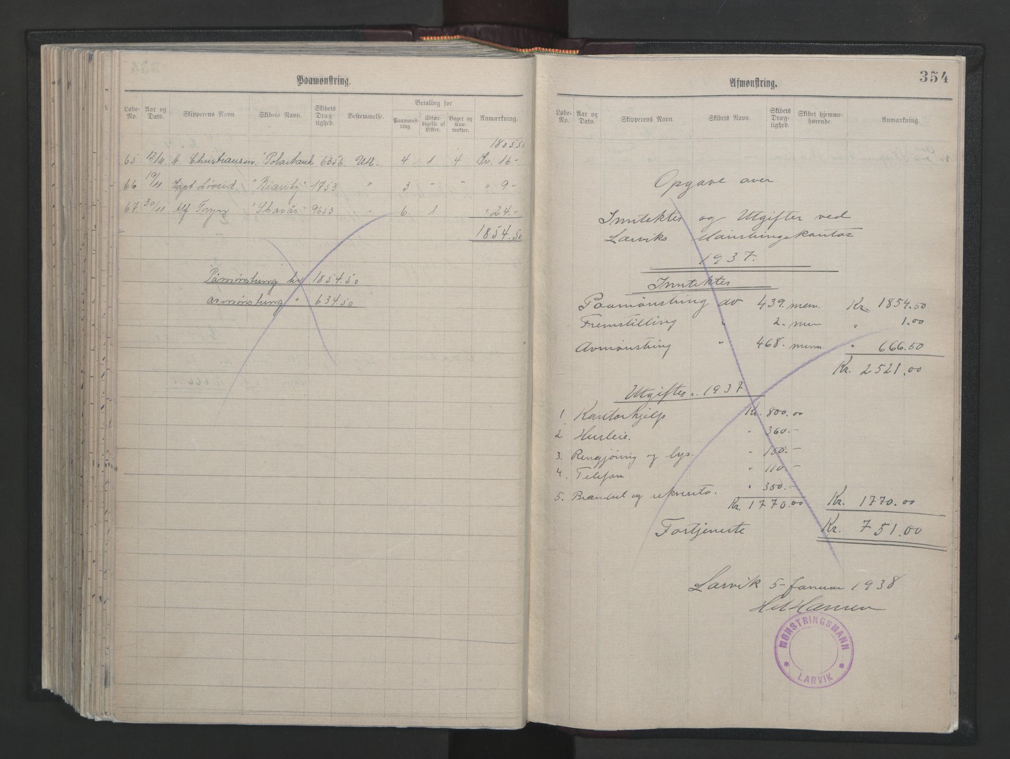 Larvik innrulleringskontor, AV/SAKO-A-787/H/Ha/L0001: Mønstringsjournal, 1886-1942, p. 354