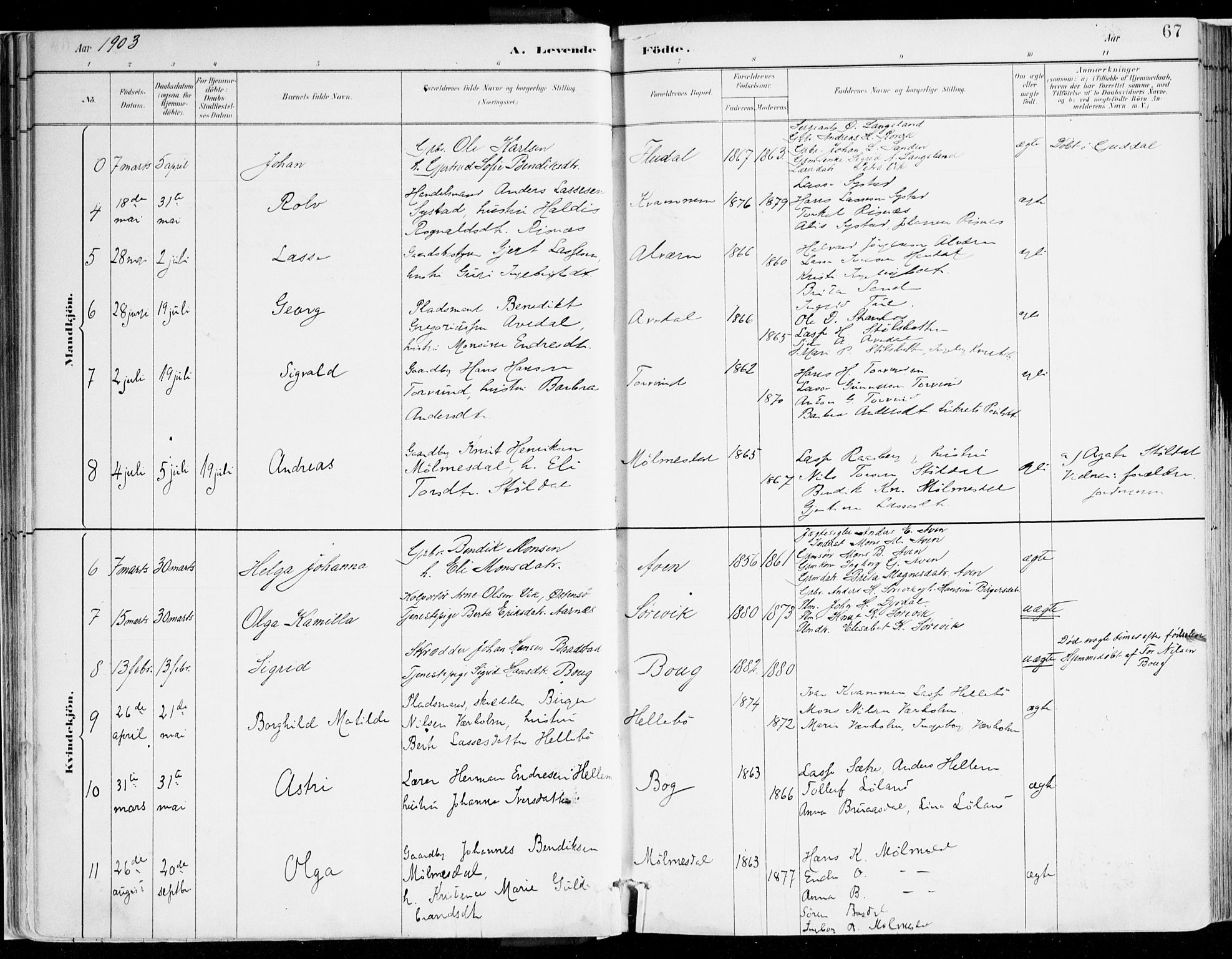 Lavik sokneprestembete, AV/SAB-A-80901: Parish register (official) no. B 1, 1882-1908, p. 67