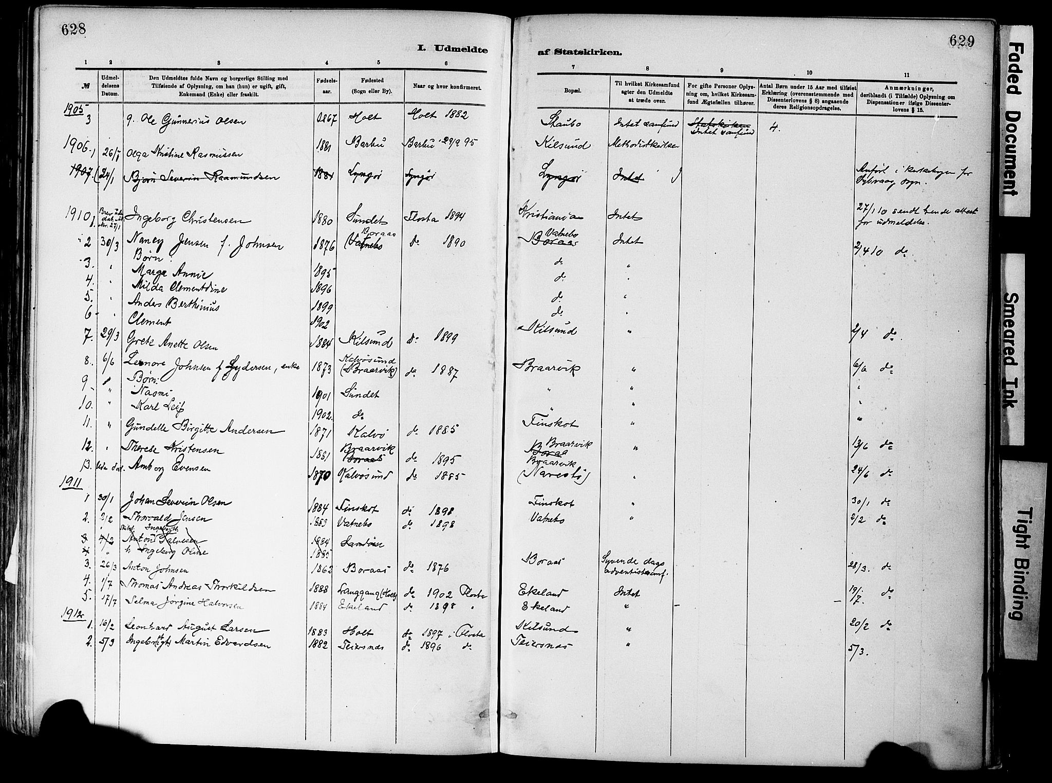 Dypvåg sokneprestkontor, SAK/1111-0007/F/Fa/Fab/L0001: Parish register (official) no. A 1, 1885-1912, p. 628-629