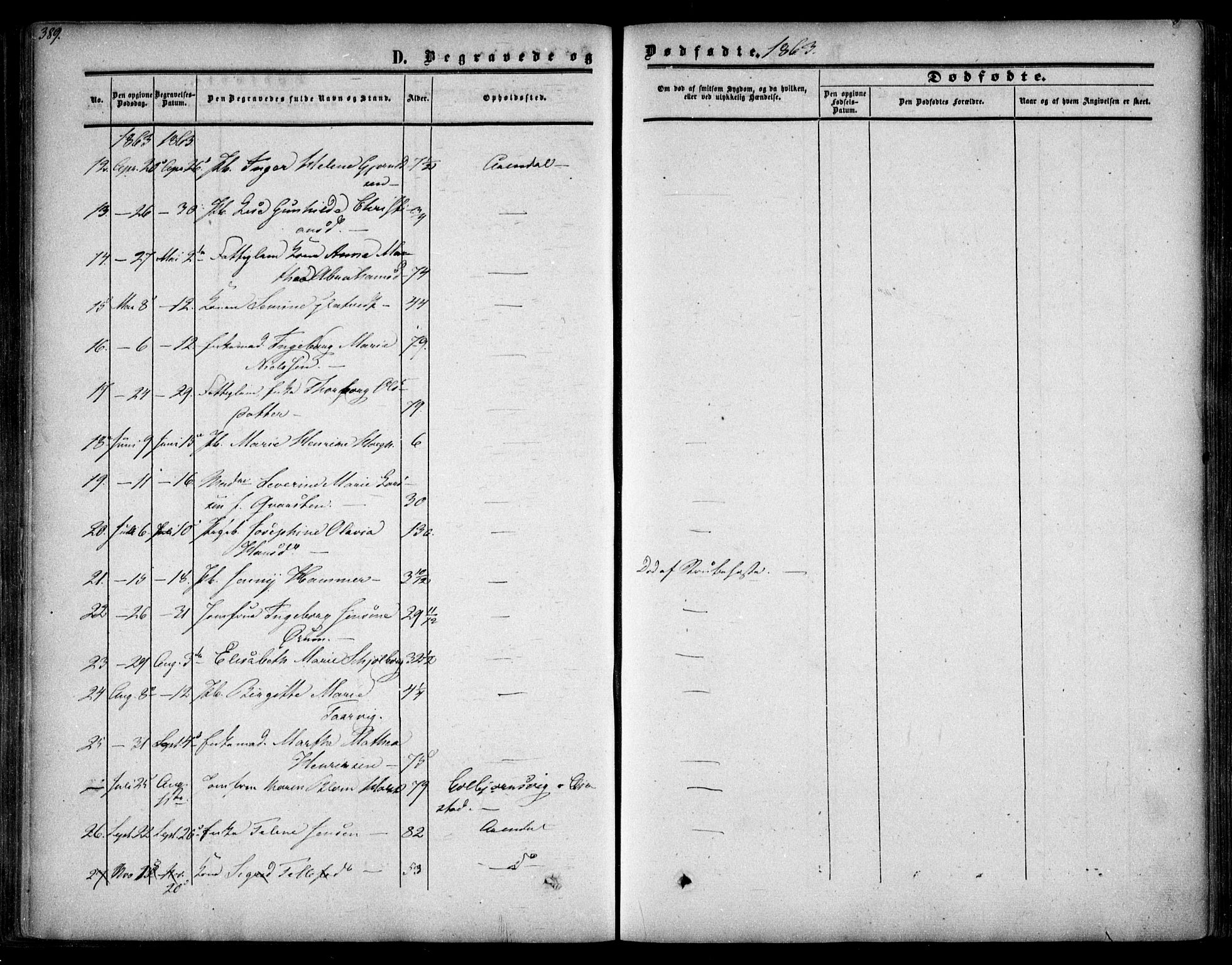 Arendal sokneprestkontor, Trefoldighet, AV/SAK-1111-0040/F/Fa/L0006: Parish register (official) no. A 6, 1855-1868, p. 389