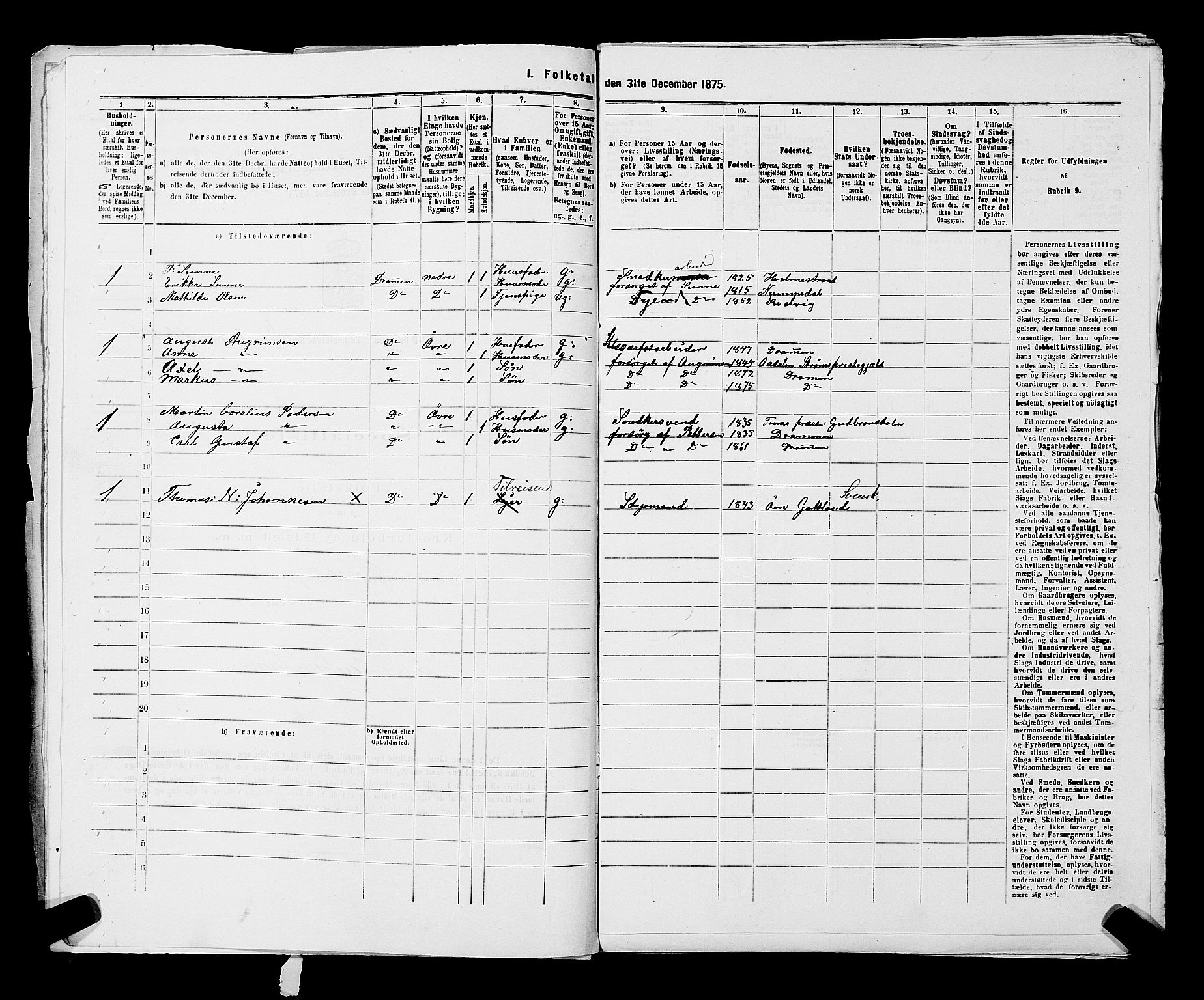 SAKO, 1875 census for 0602 Drammen, 1875, p. 3380