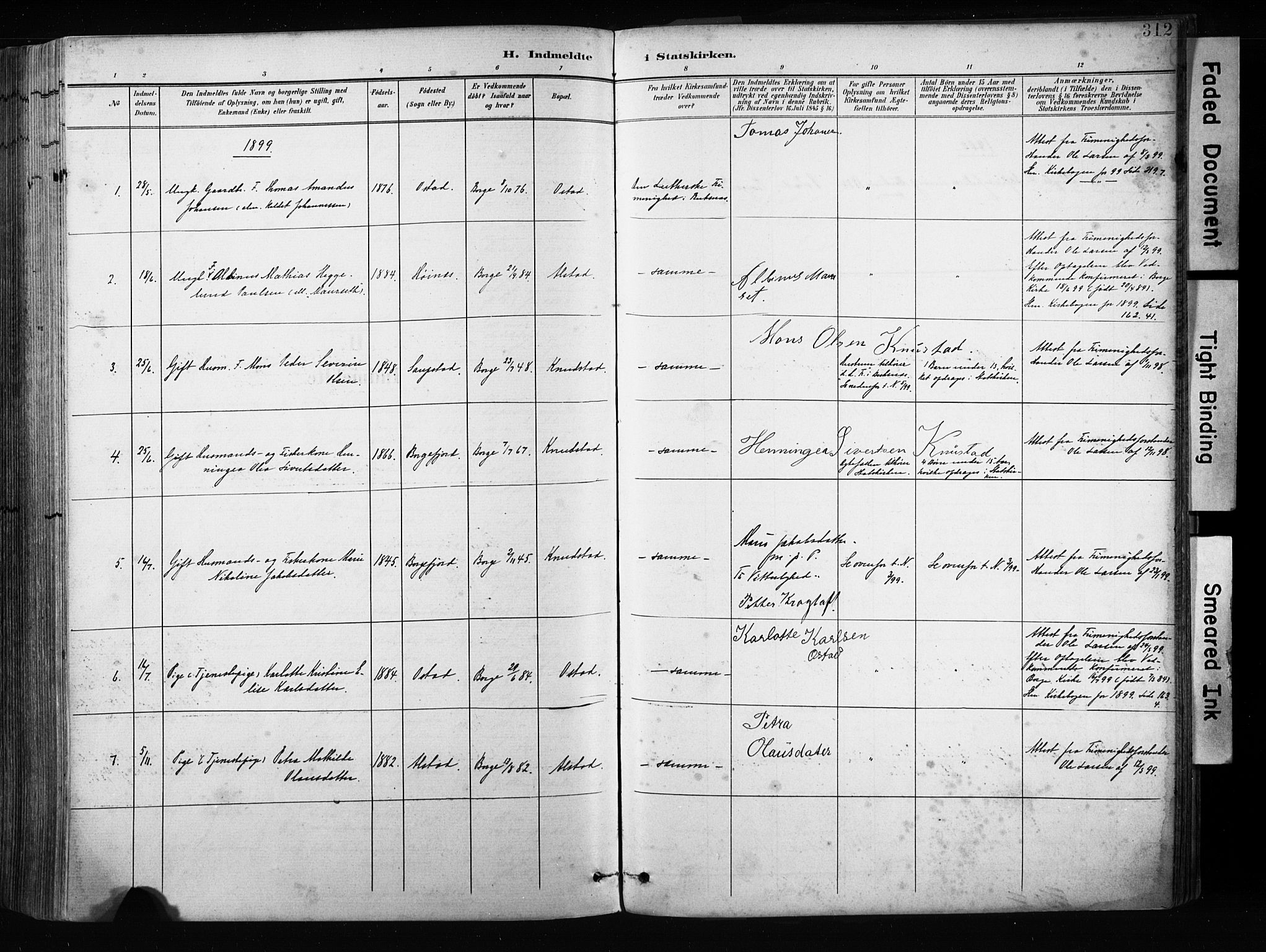 Ministerialprotokoller, klokkerbøker og fødselsregistre - Nordland, AV/SAT-A-1459/880/L1134: Parish register (official) no. 880A08, 1899-1908, p. 312