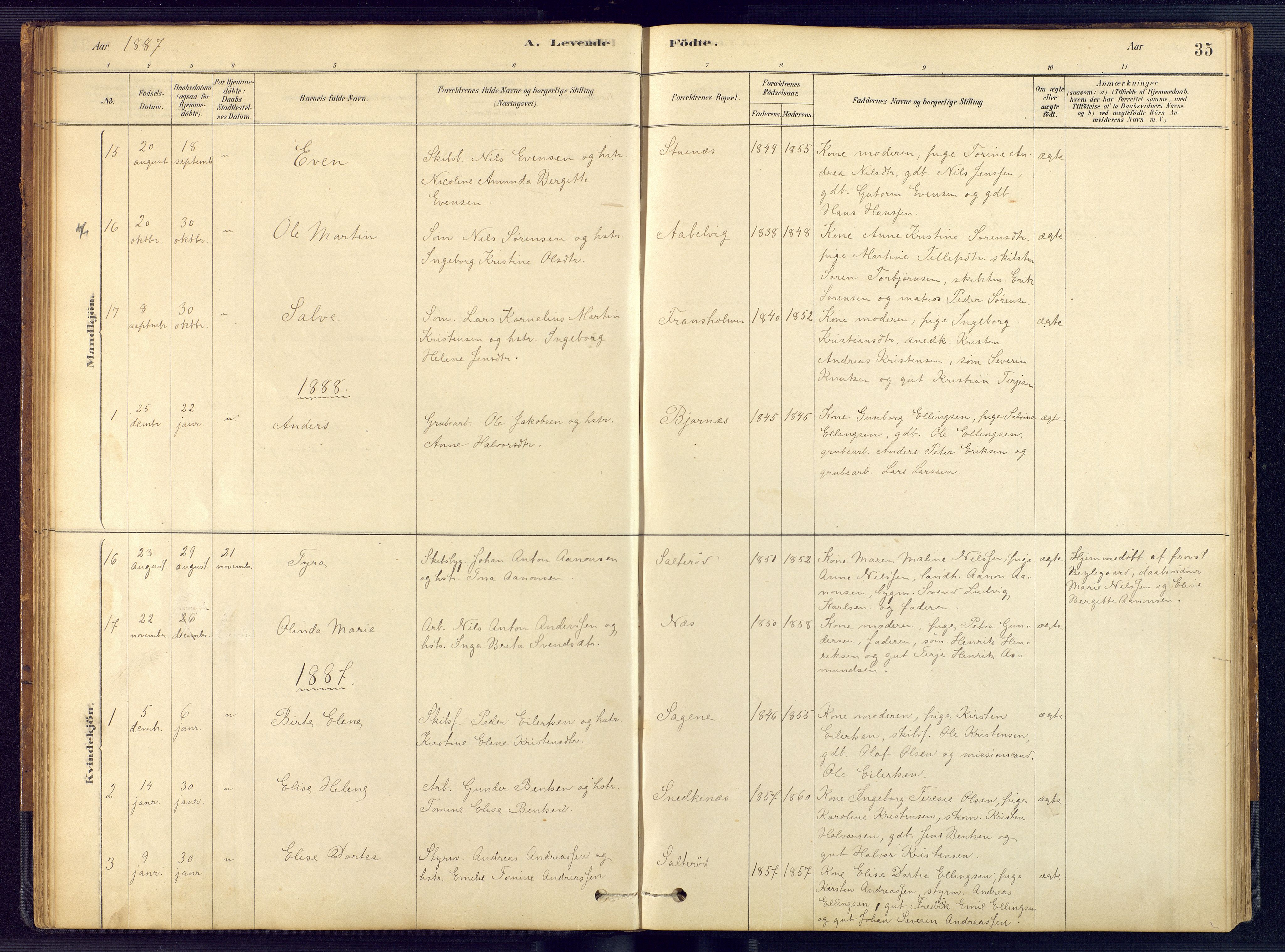 Austre Moland sokneprestkontor, SAK/1111-0001/F/Fb/Fbb/L0001: Parish register (copy) no. B 1, 1878-1904, p. 35