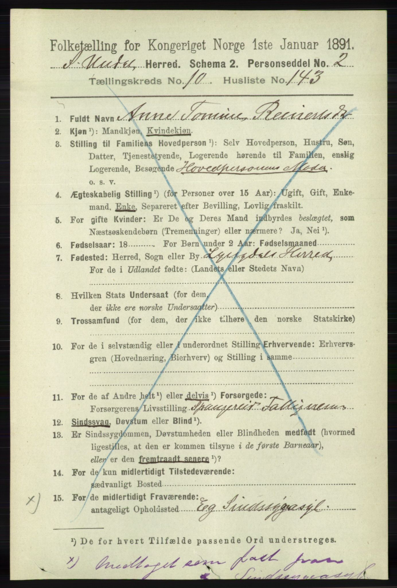 RA, 1891 census for 1029 Sør-Audnedal, 1891, p. 5053