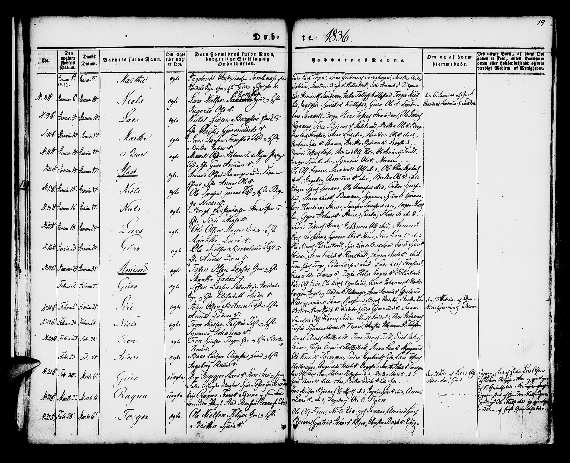 Kvam sokneprestembete, SAB/A-76201/H/Haa: Parish register (official) no. A 7, 1832-1843, p. 19