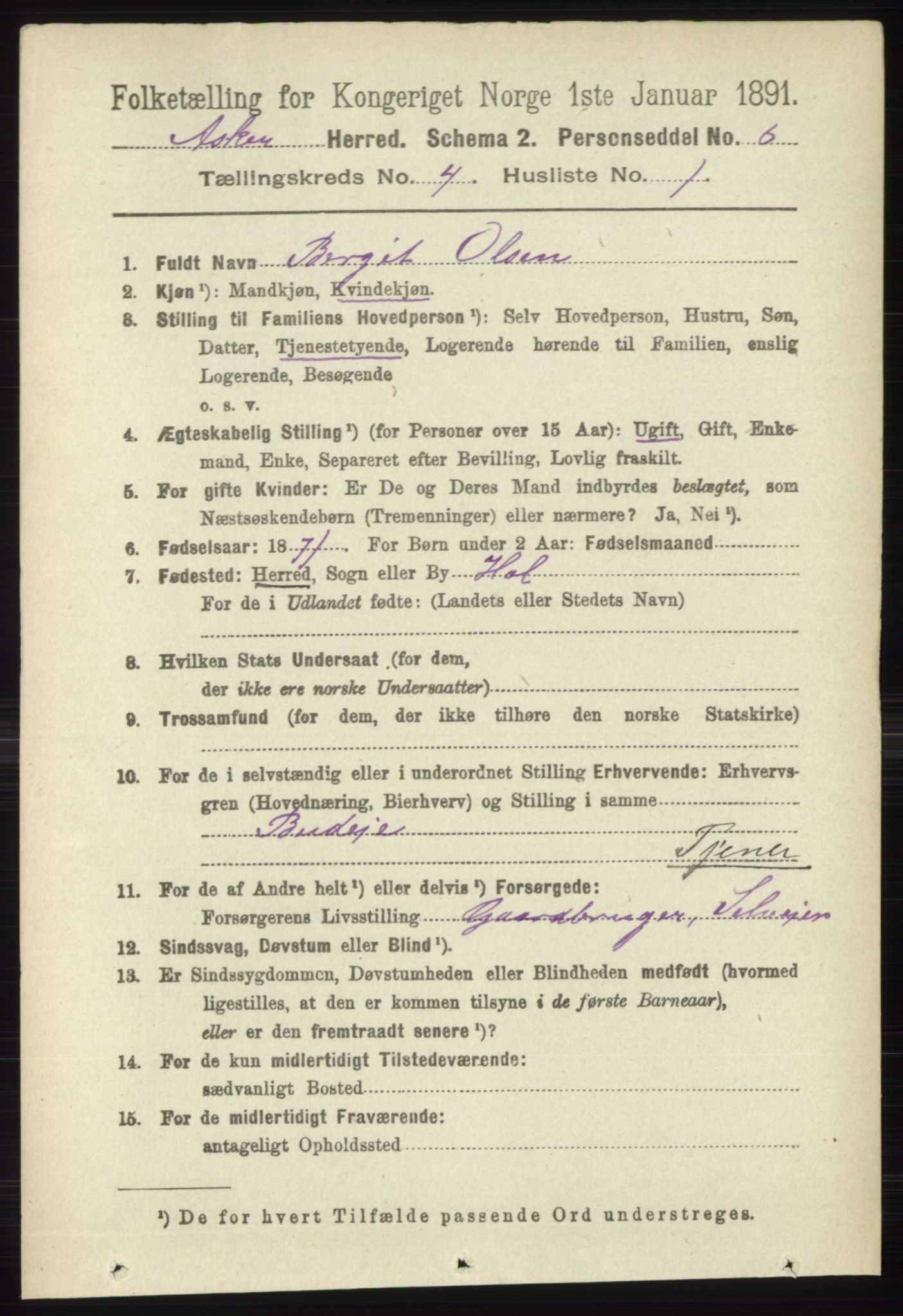 RA, 1891 census for 0220 Asker, 1891, p. 2950