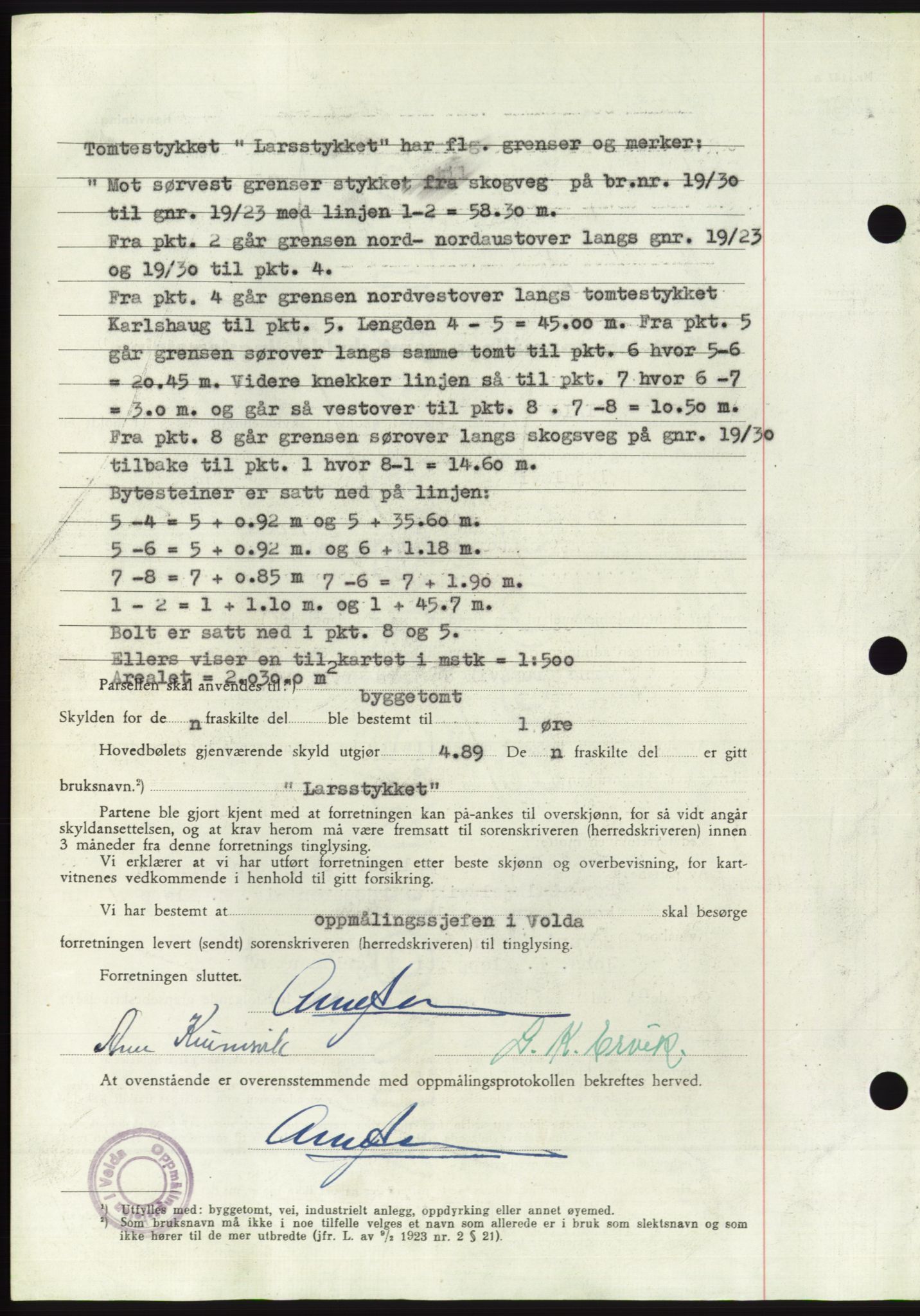 Søre Sunnmøre sorenskriveri, AV/SAT-A-4122/1/2/2C/L0090: Mortgage book no. 16A, 1951-1951, Diary no: : 2427/1951