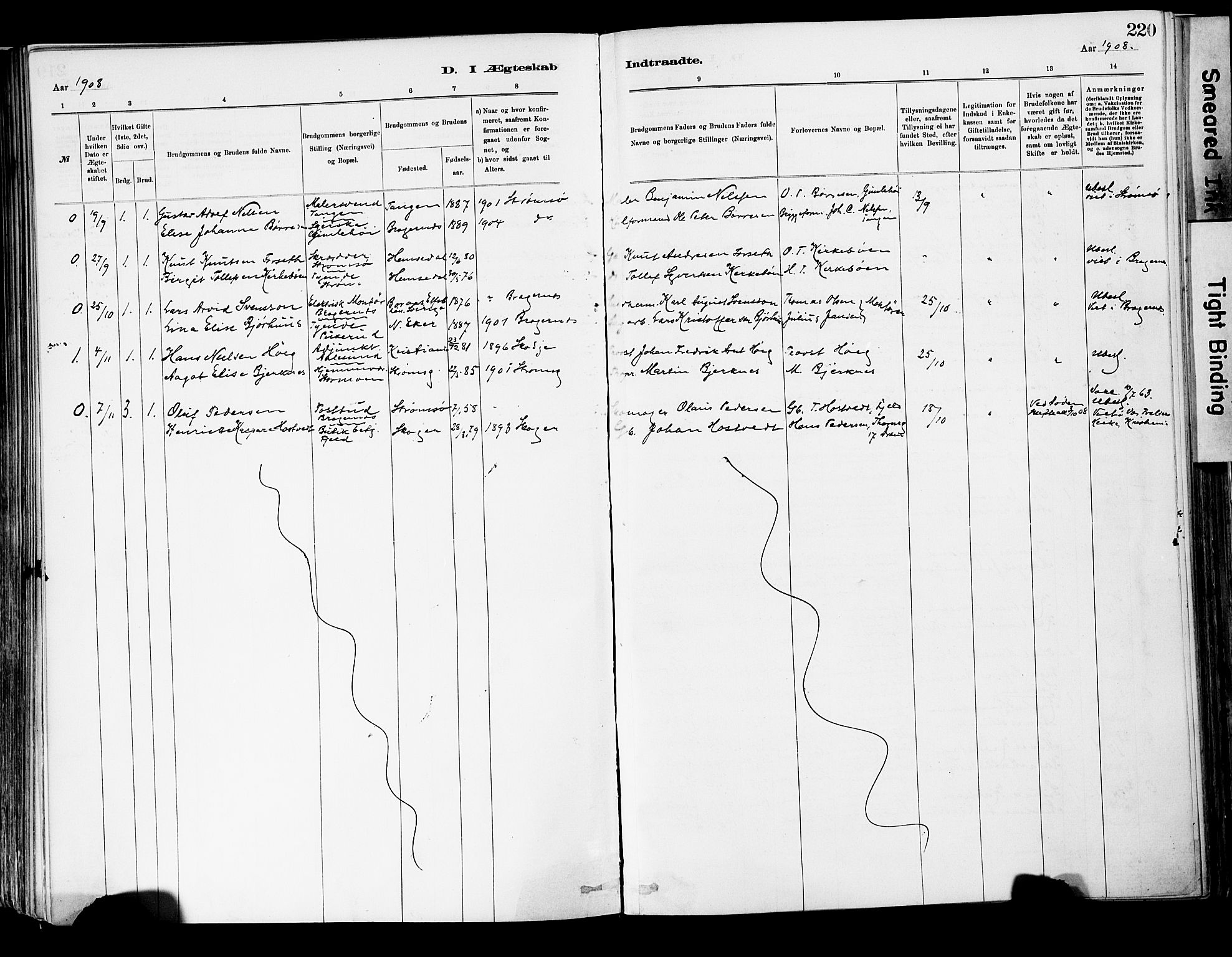 Strømsgodset kirkebøker, AV/SAKO-A-324/F/Fa/L0001: Parish register (official) no. 1, 1885-1909, p. 220