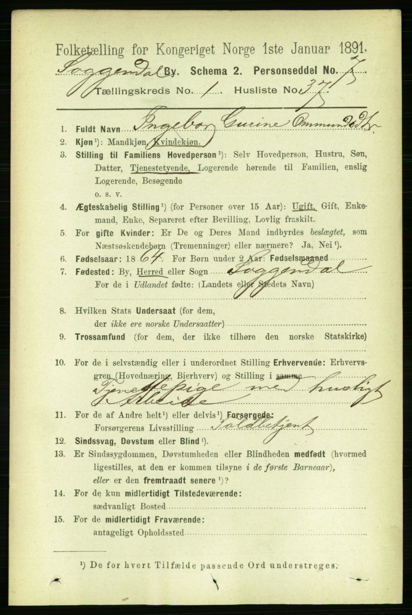 RA, 1891 census for 1107 Sokndal, 1891, p. 215