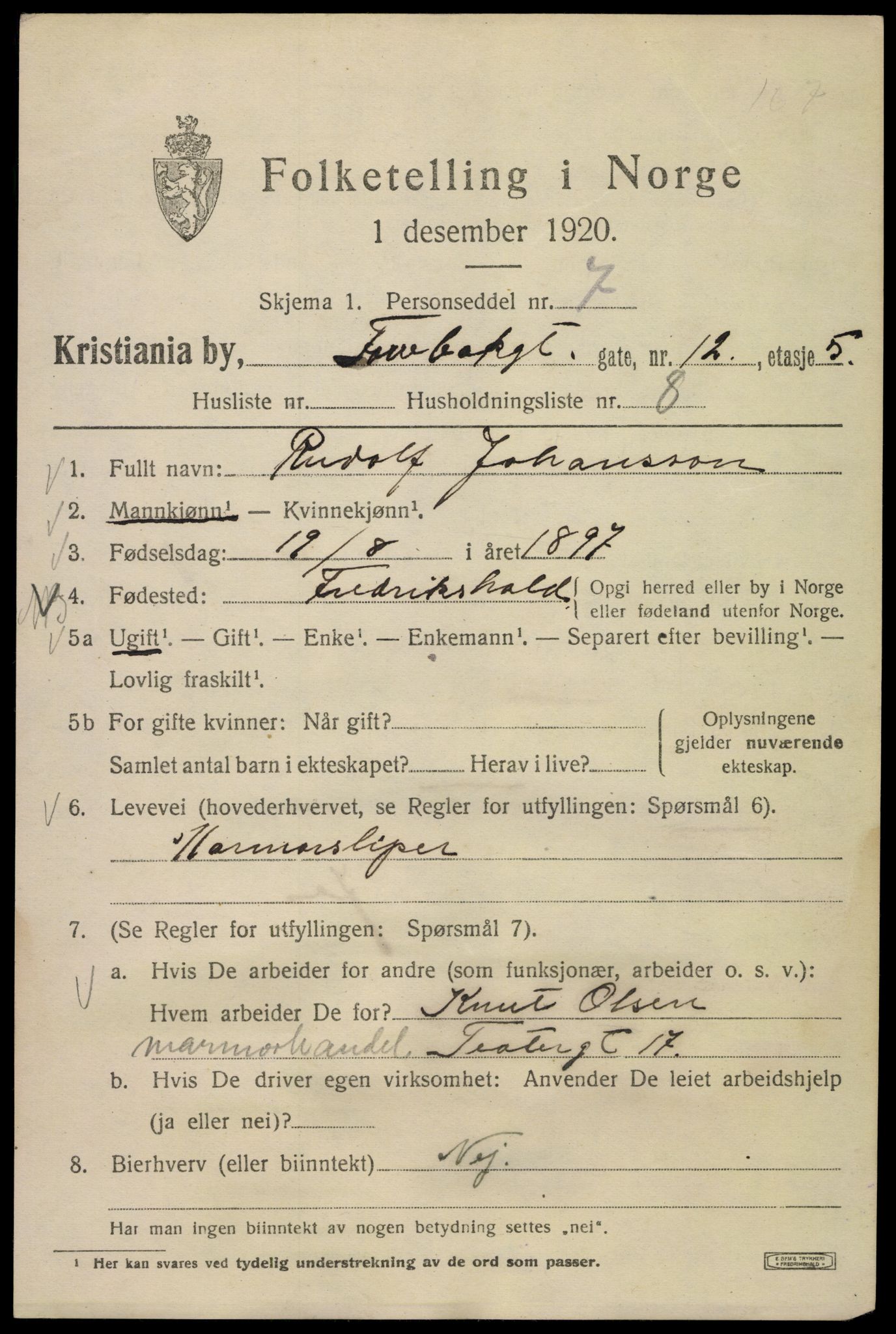 SAO, 1920 census for Kristiania, 1920, p. 593805