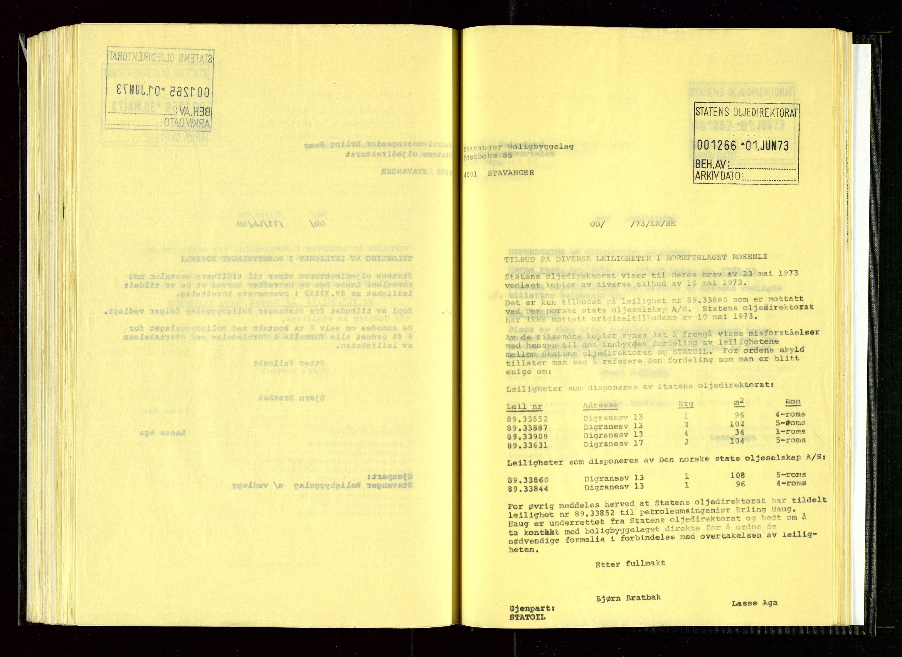 Oljedirektoratet, SAST/A-101366/Ba/L0002: Kopibok, 1973