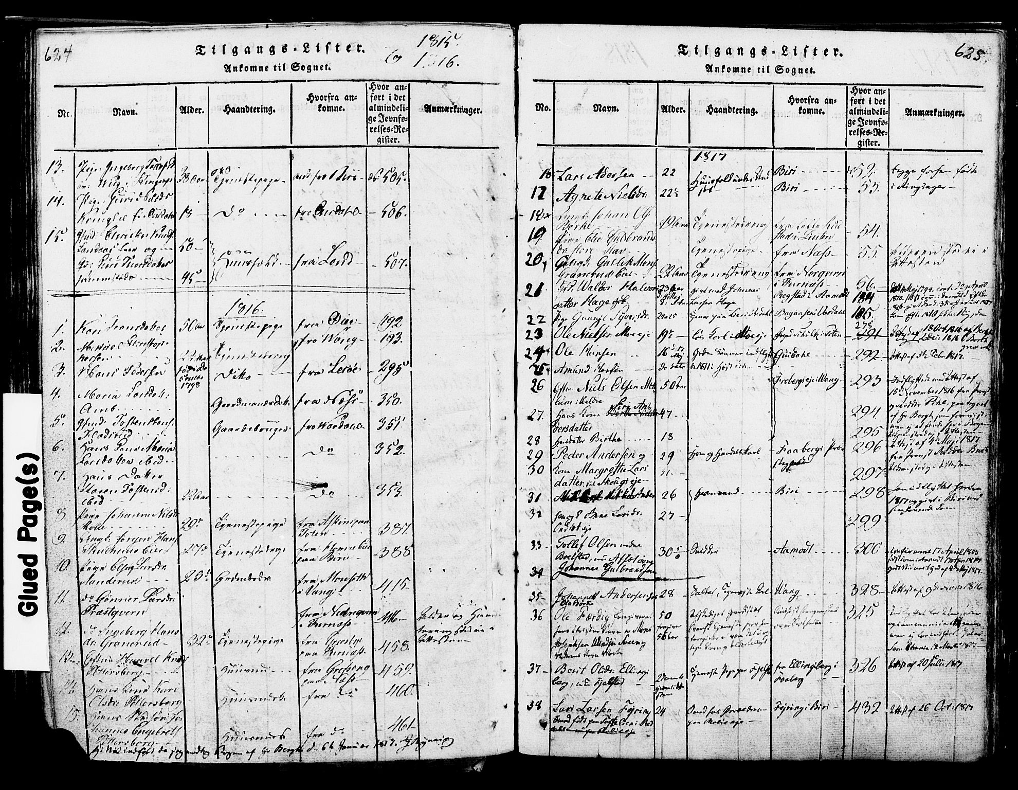 Ringsaker prestekontor, SAH/PREST-014/K/Ka/L0005: Parish register (official) no. 5, 1814-1826, p. 624-625