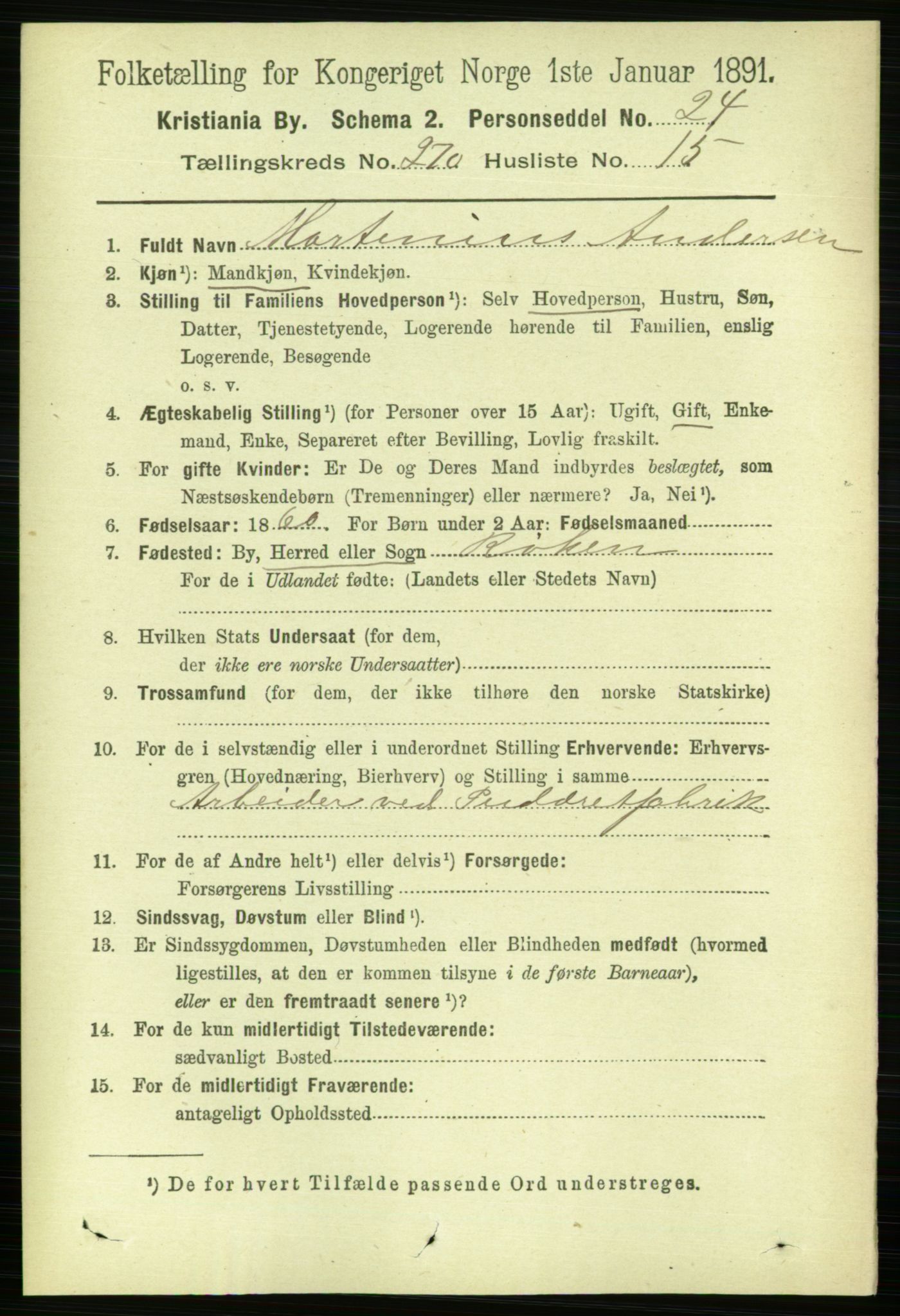 RA, 1891 census for 0301 Kristiania, 1891, p. 164335