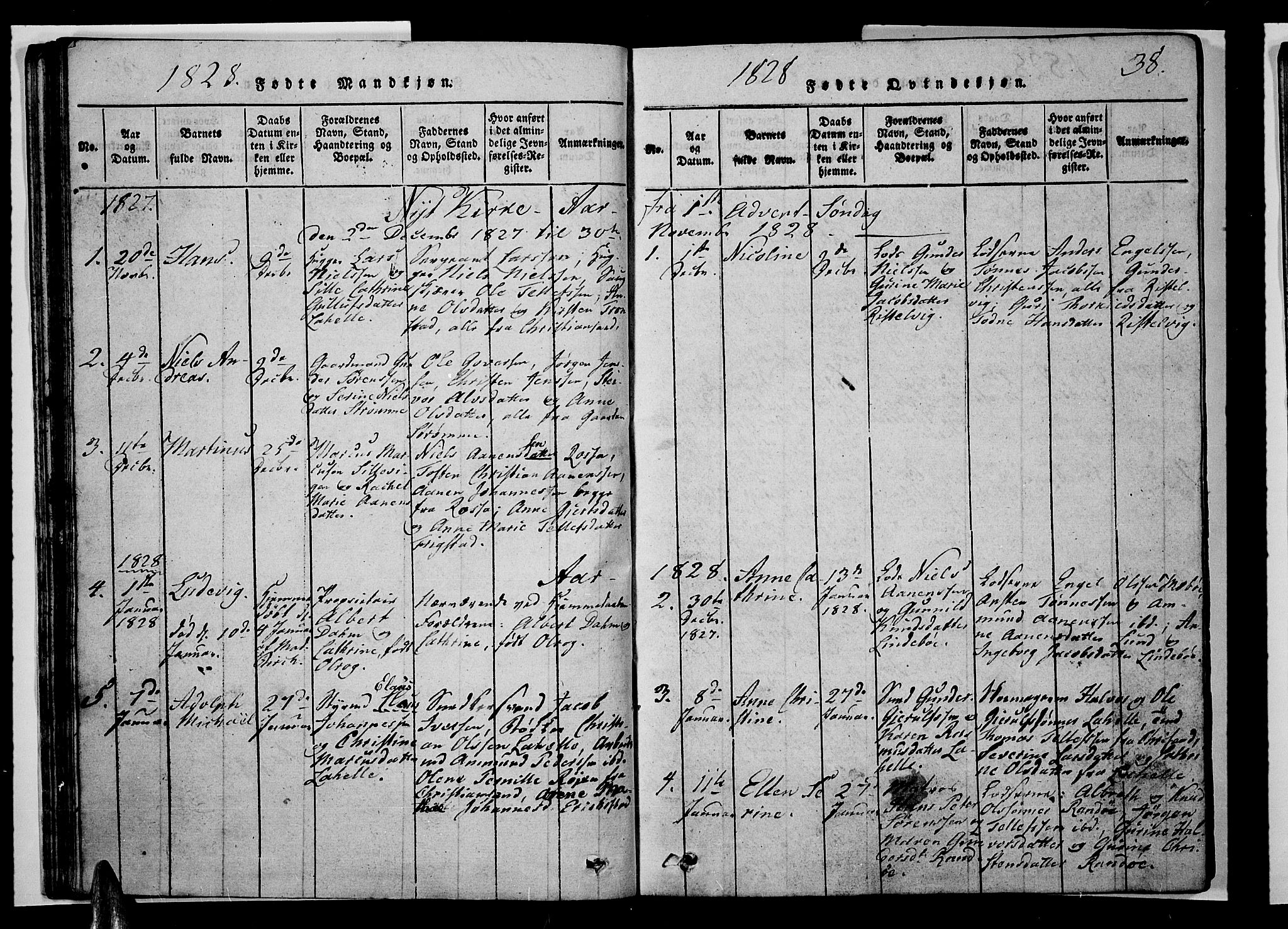 Oddernes sokneprestkontor, AV/SAK-1111-0033/F/Fb/Fba/L0003: Parish register (copy) no. B 3, 1820-1838, p. 38