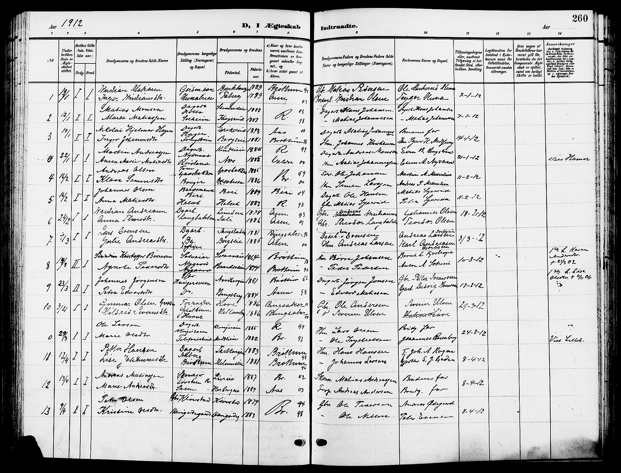 Ringsaker prestekontor, SAH/PREST-014/L/La/L0015: Parish register (copy) no. 15, 1903-1912, p. 260