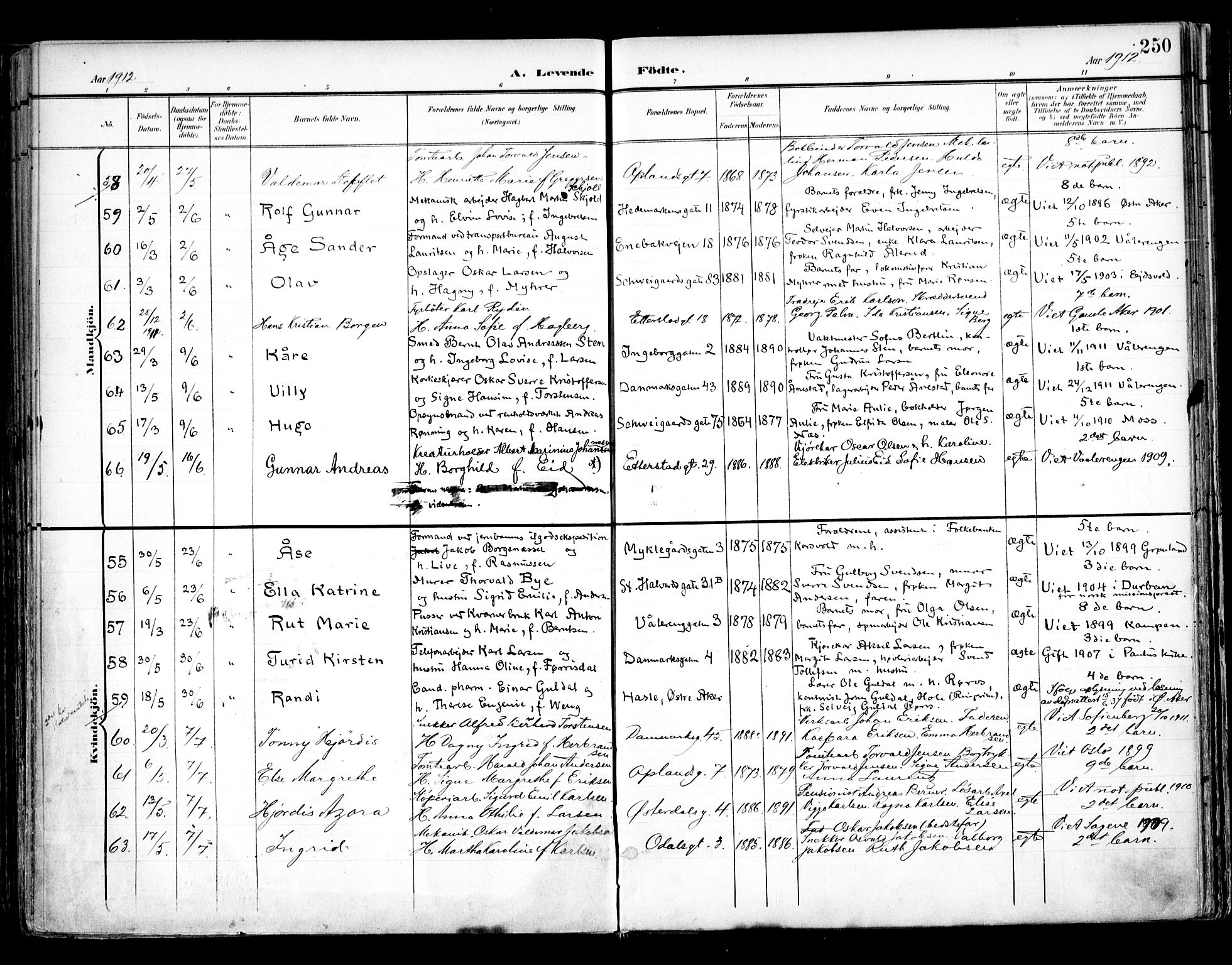 Vålerengen prestekontor Kirkebøker, SAO/A-10878/F/Fa/L0001: Parish register (official) no. 1, 1899-1915, p. 250