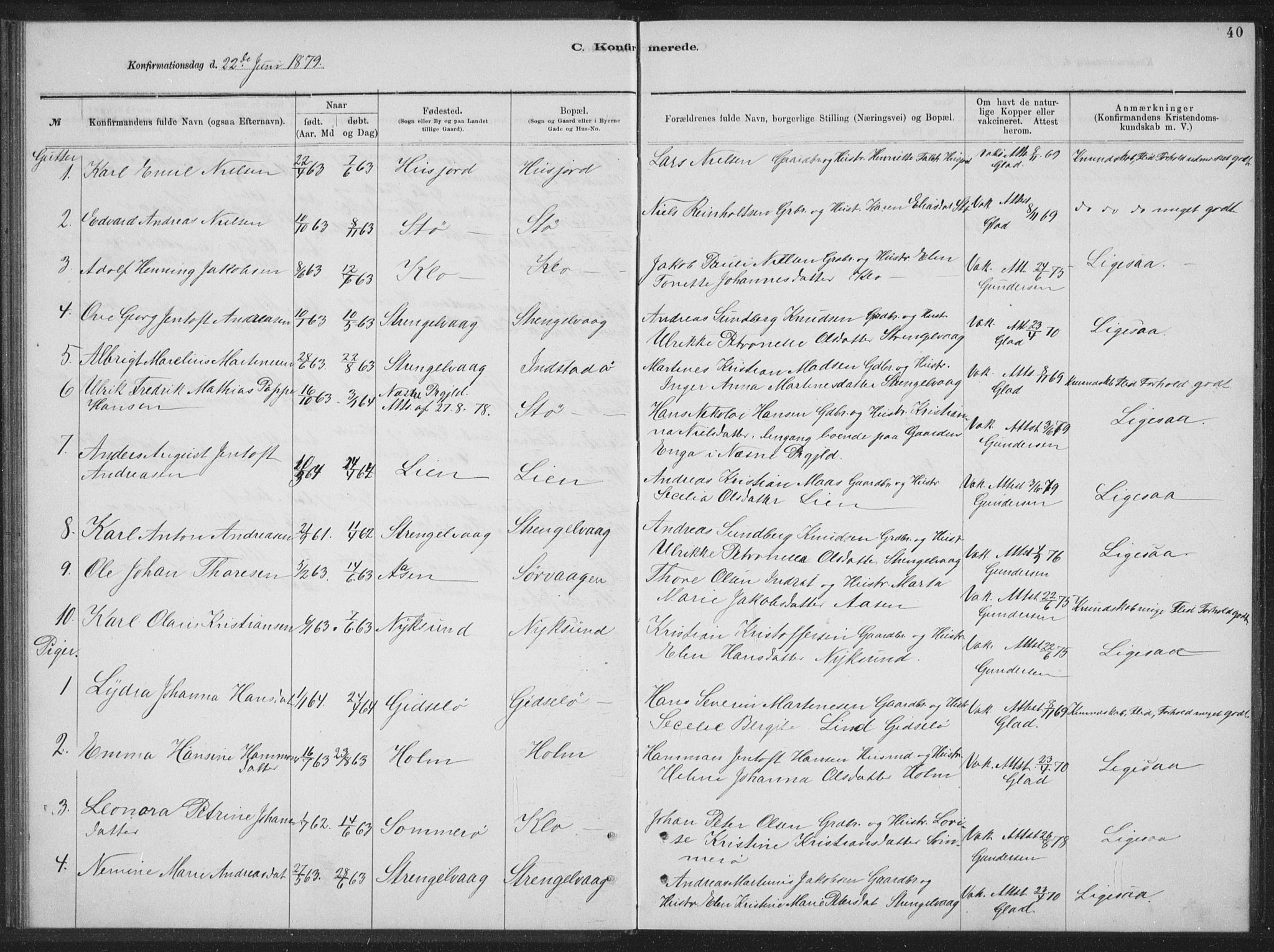 Ministerialprotokoller, klokkerbøker og fødselsregistre - Nordland, AV/SAT-A-1459/894/L1359: Parish register (copy) no. 894C02, 1877-1884, p. 40