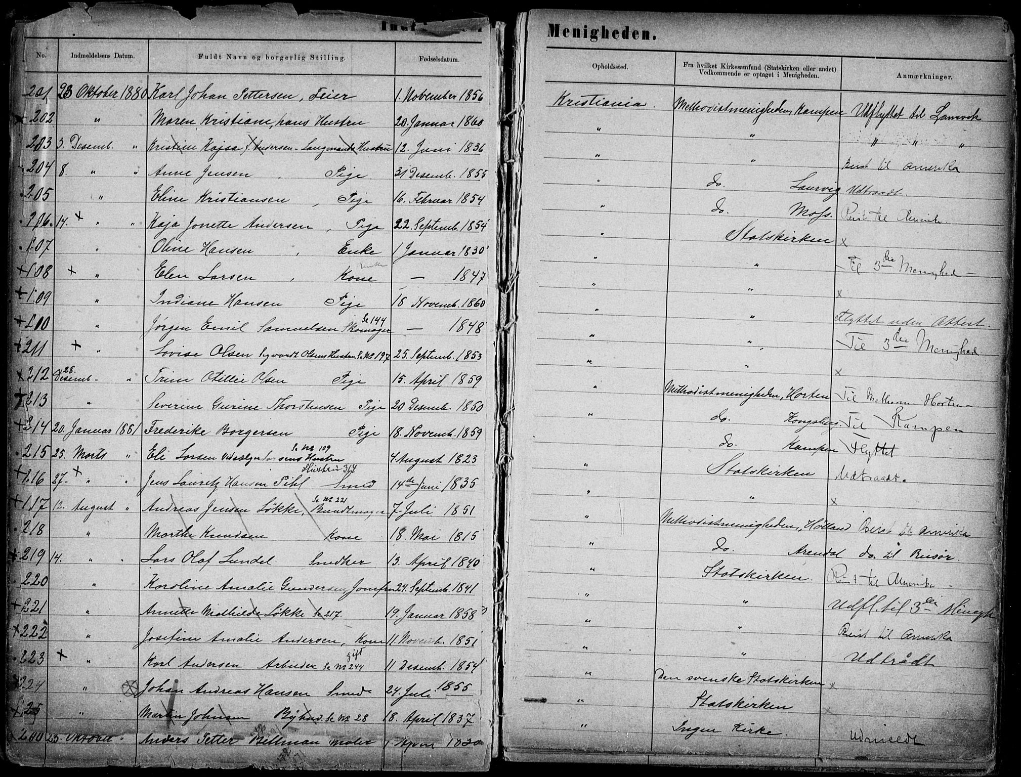 Første Metodistkirke Oslo -  menighetsprotokoller, AV/SAO-PAO-0067/F/L0002: Dissenter register no. 2, 1883-1892, p. 9