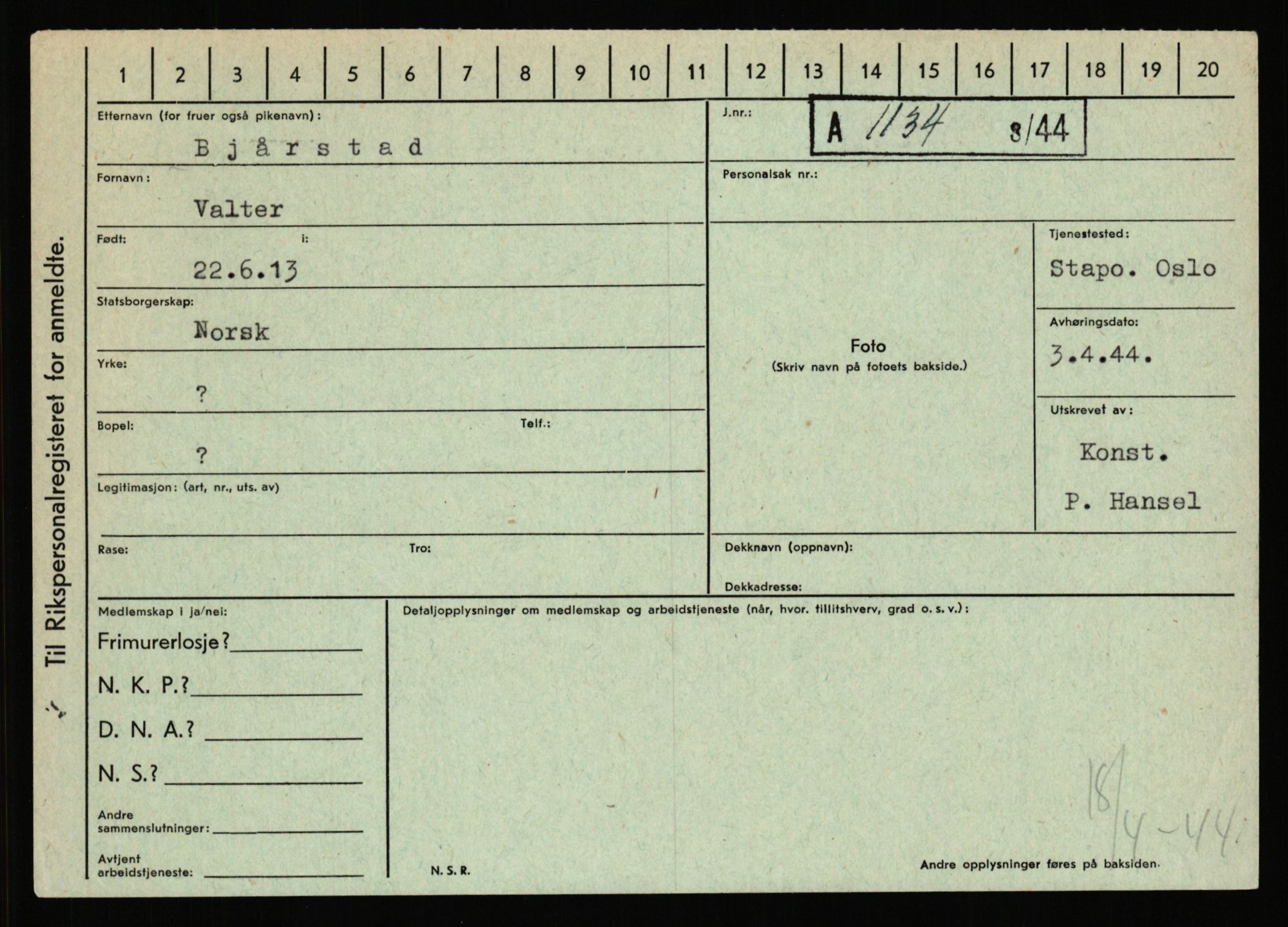 Statspolitiet - Hovedkontoret / Osloavdelingen, AV/RA-S-1329/C/Ca/L0002: Arneberg - Brand, 1943-1945, p. 4186