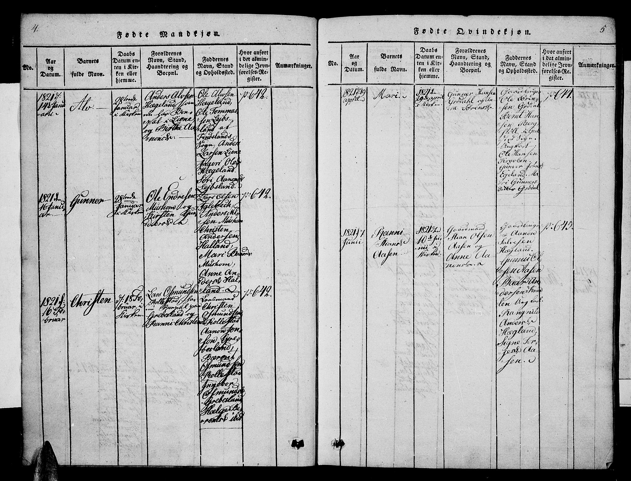 Vennesla sokneprestkontor, SAK/1111-0045/Fa/Fac/L0003: Parish register (official) no. A 3, 1820-1834, p. 4-5