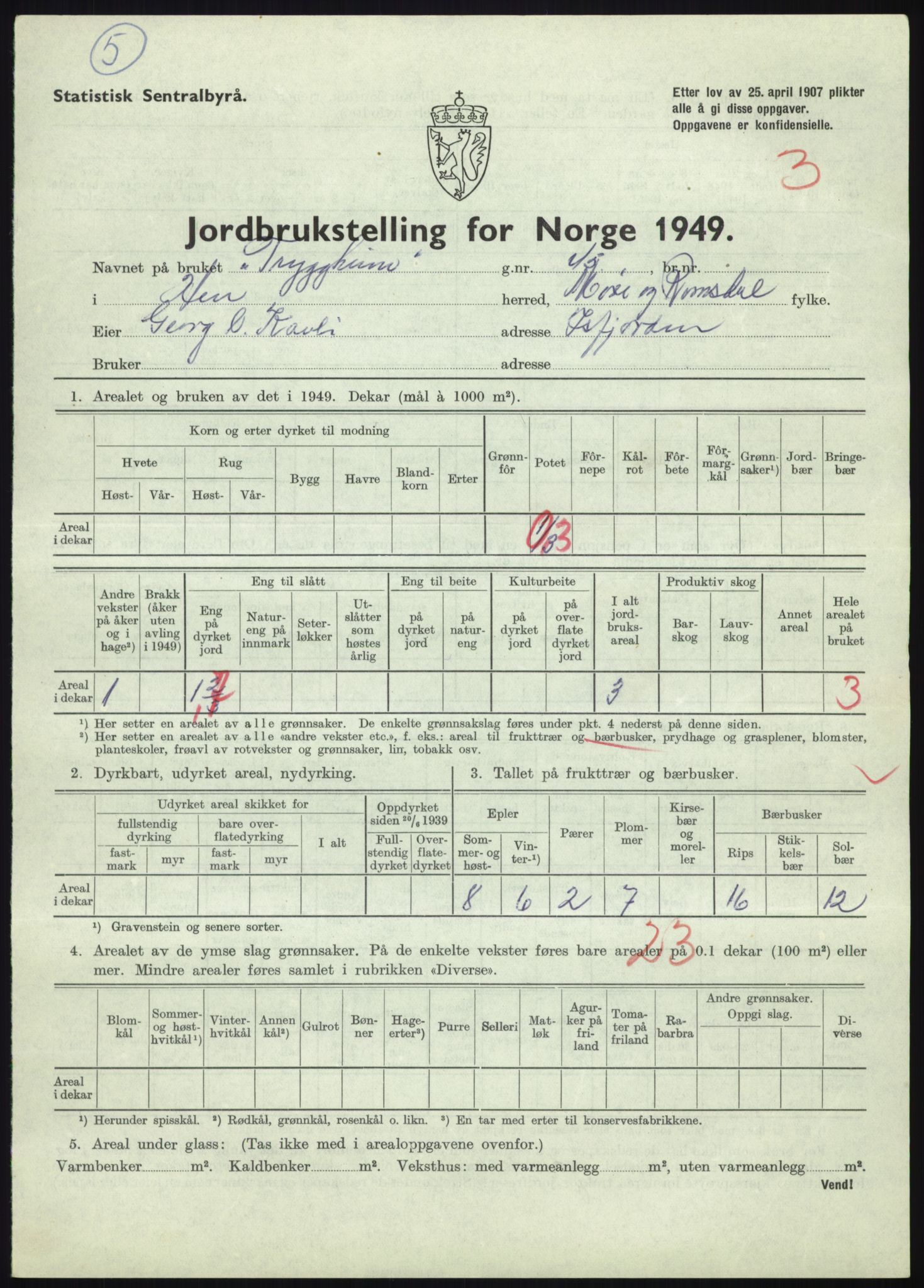 Statistisk sentralbyrå, Næringsøkonomiske emner, Jordbruk, skogbruk, jakt, fiske og fangst, AV/RA-S-2234/G/Gc/L0323: Møre og Romsdal: Grytten og Hen, 1949, p. 513