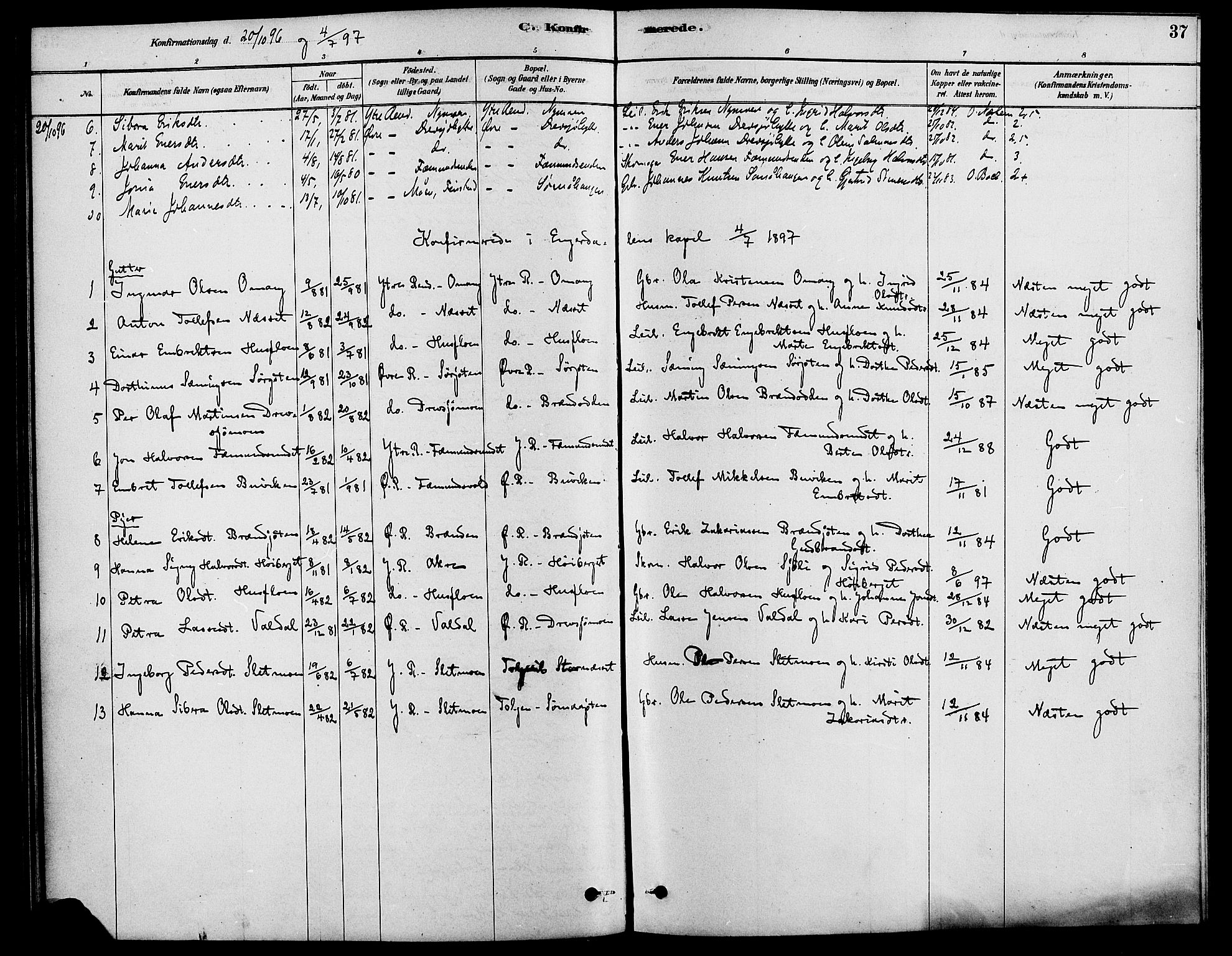 Rendalen prestekontor, SAH/PREST-054/H/Ha/Haa/L0007: Parish register (official) no. 7, 1878-1898, p. 37
