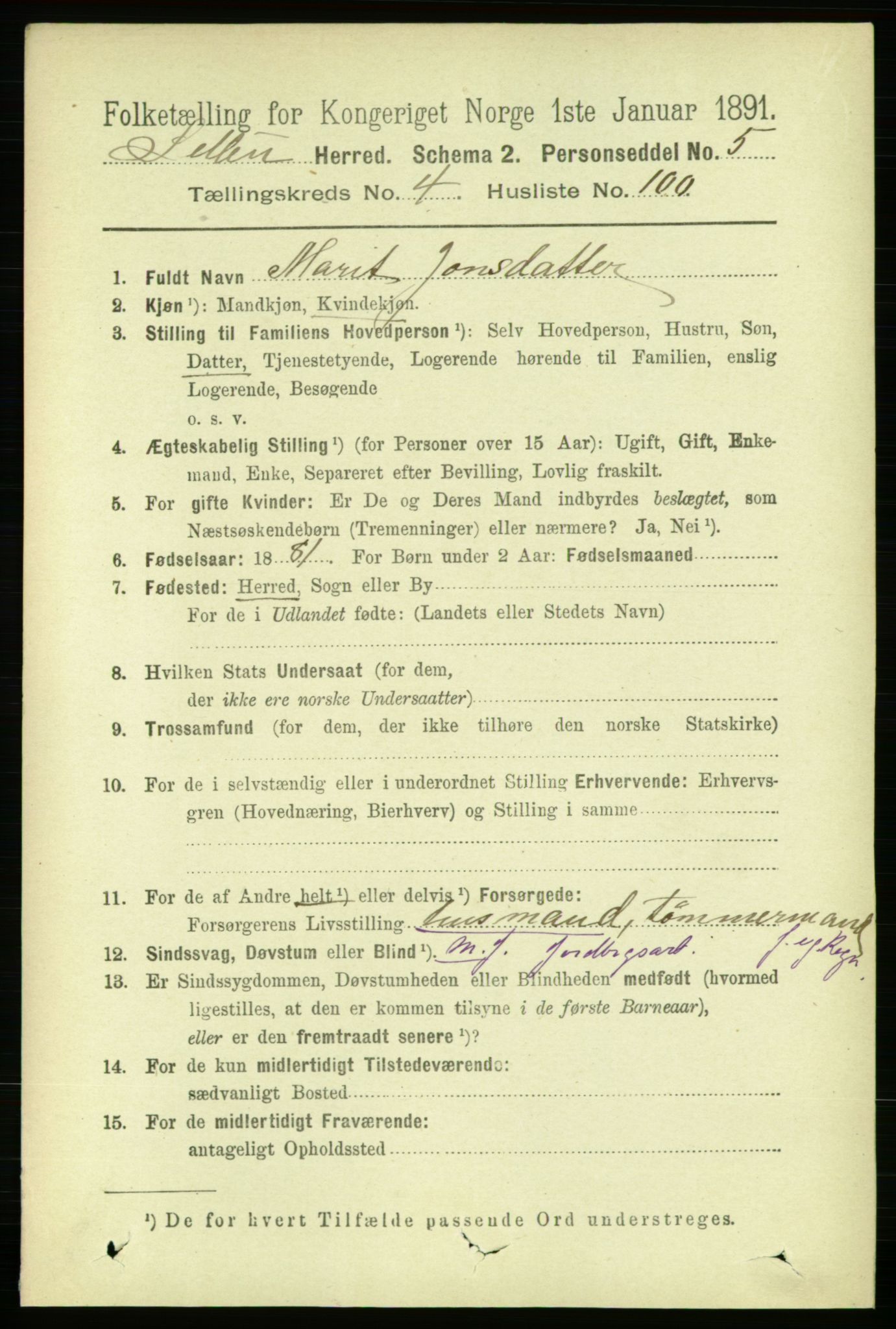 RA, 1891 census for 1664 Selbu, 1891, p. 1639