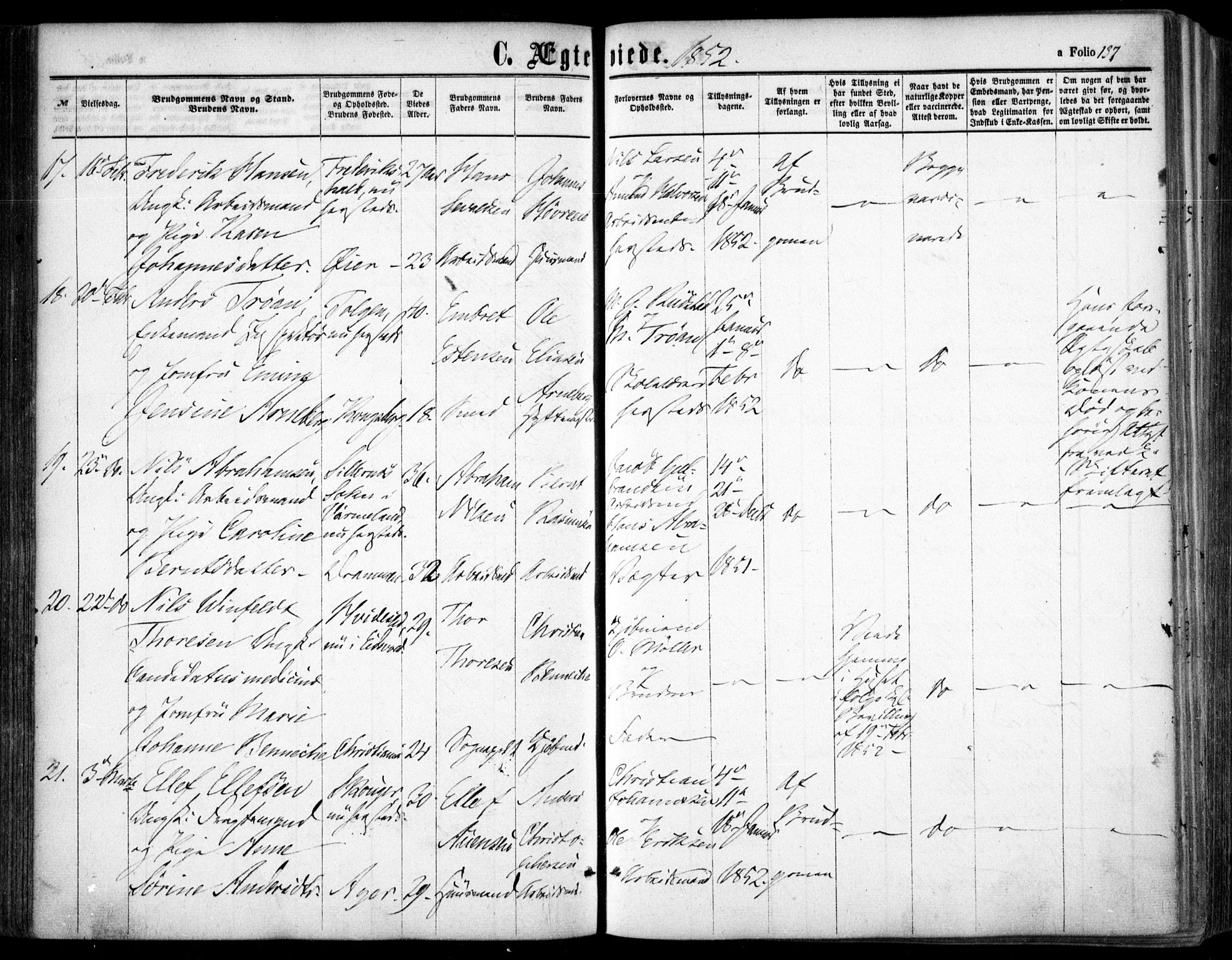 Oslo domkirke Kirkebøker, SAO/A-10752/F/Fa/L0020: Parish register (official) no. 20, 1848-1865, p. 137