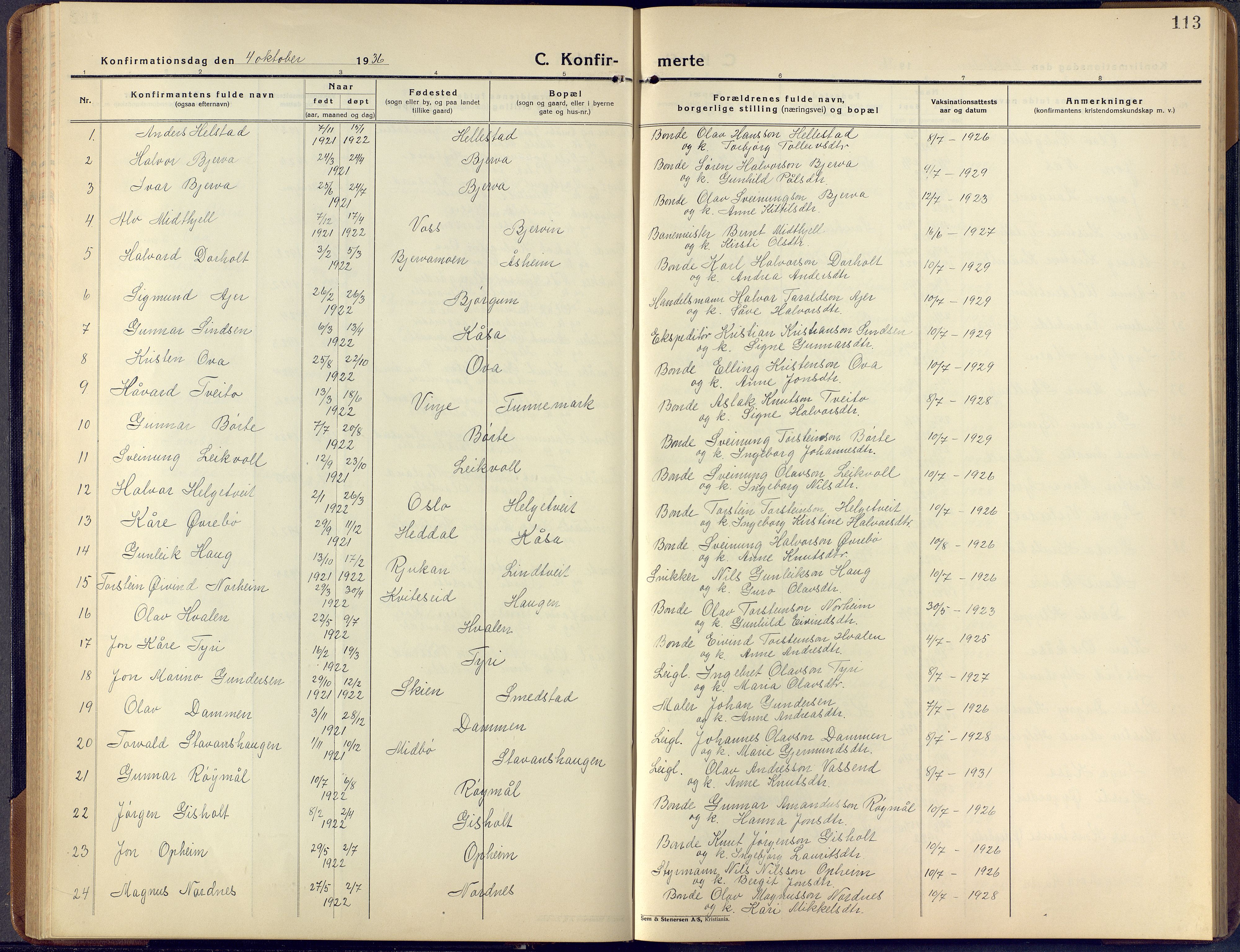 Lunde kirkebøker, SAKO/A-282/F/Fa/L0006: Parish register (official) no. I 6, 1922-1940, p. 113