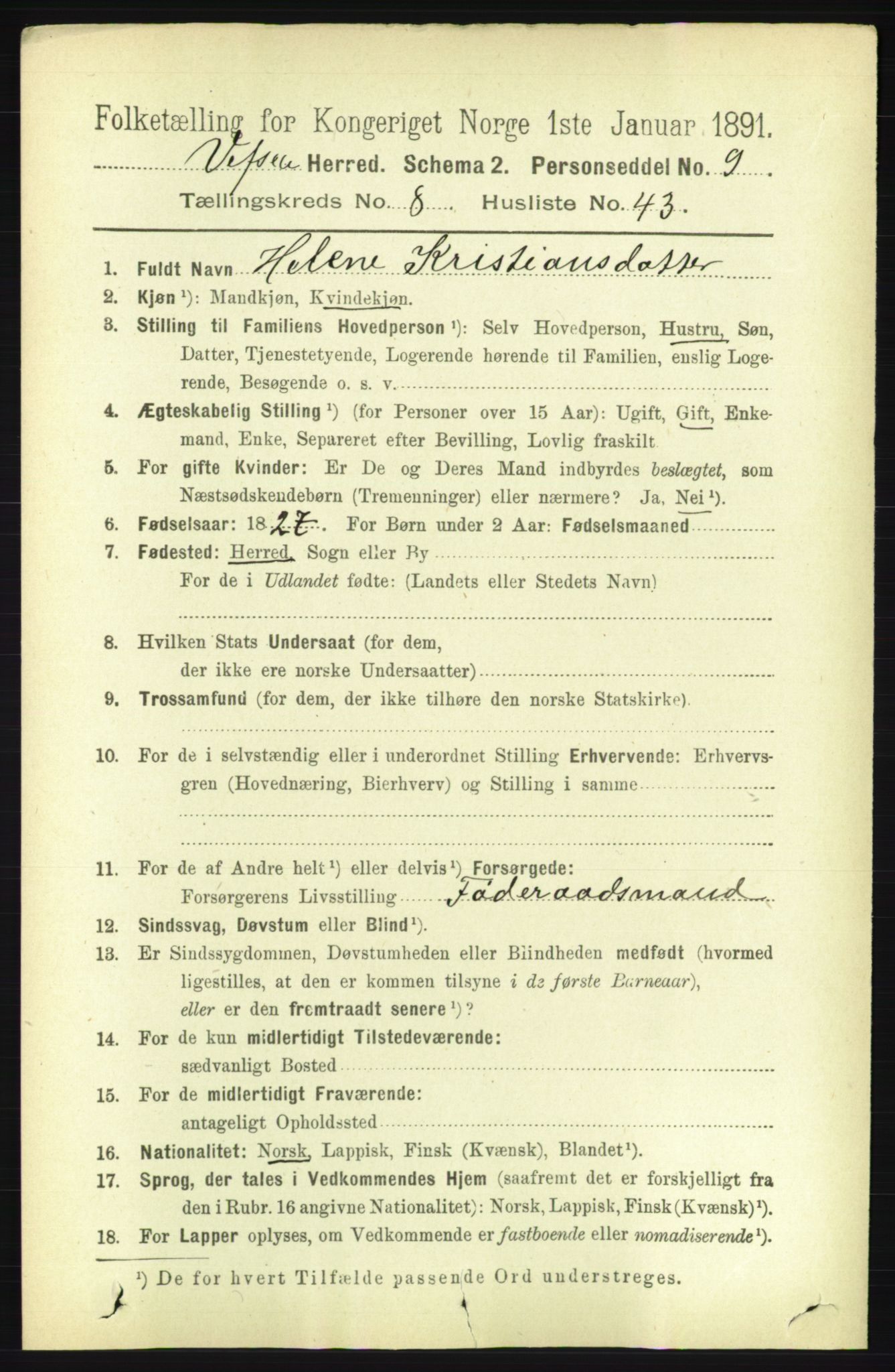 RA, 1891 census for 1824 Vefsn, 1891, p. 4578