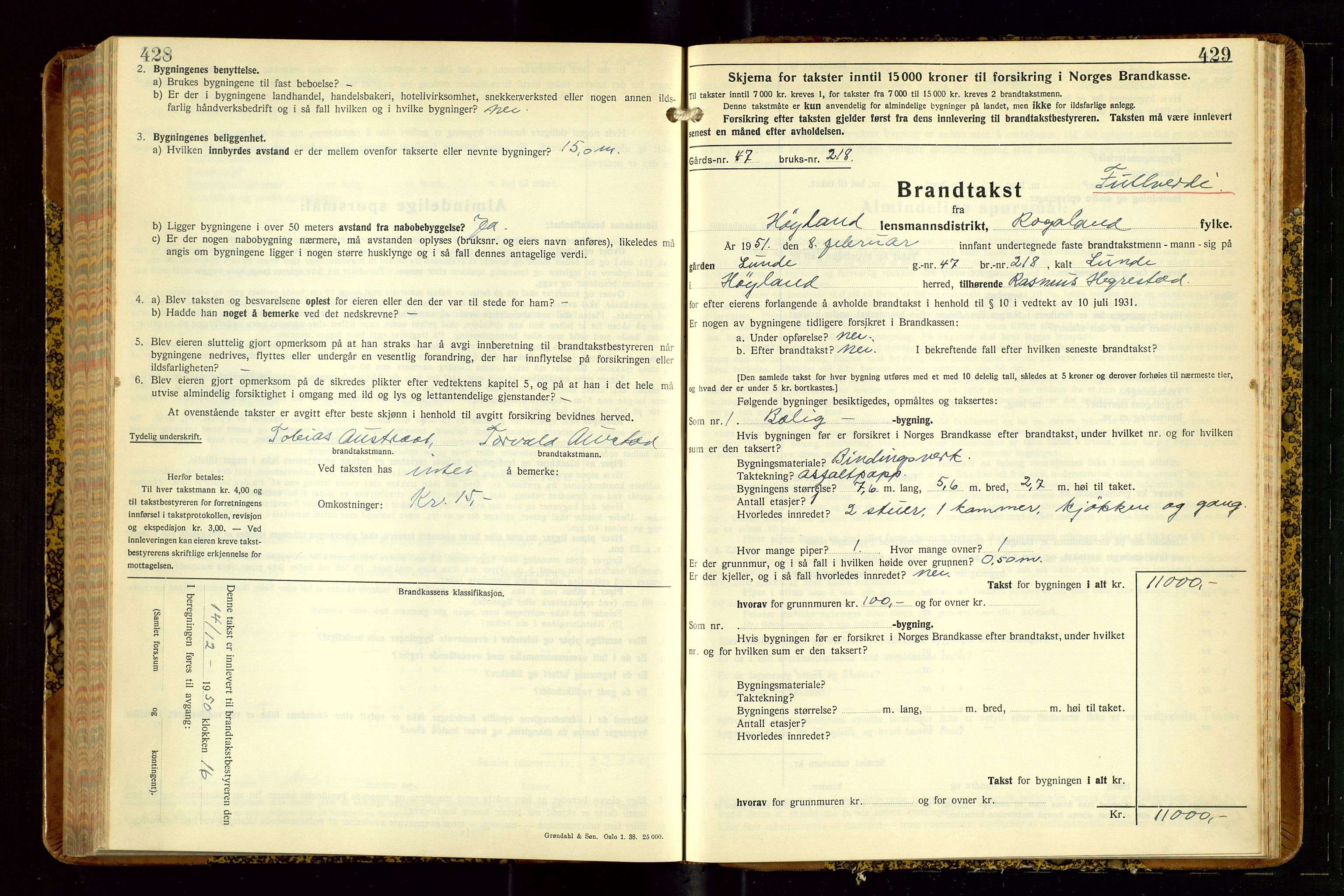 Høyland/Sandnes lensmannskontor, SAST/A-100166/Gob/L0008: "Branntakstprotokoll", 1940-1952, p. 428-429