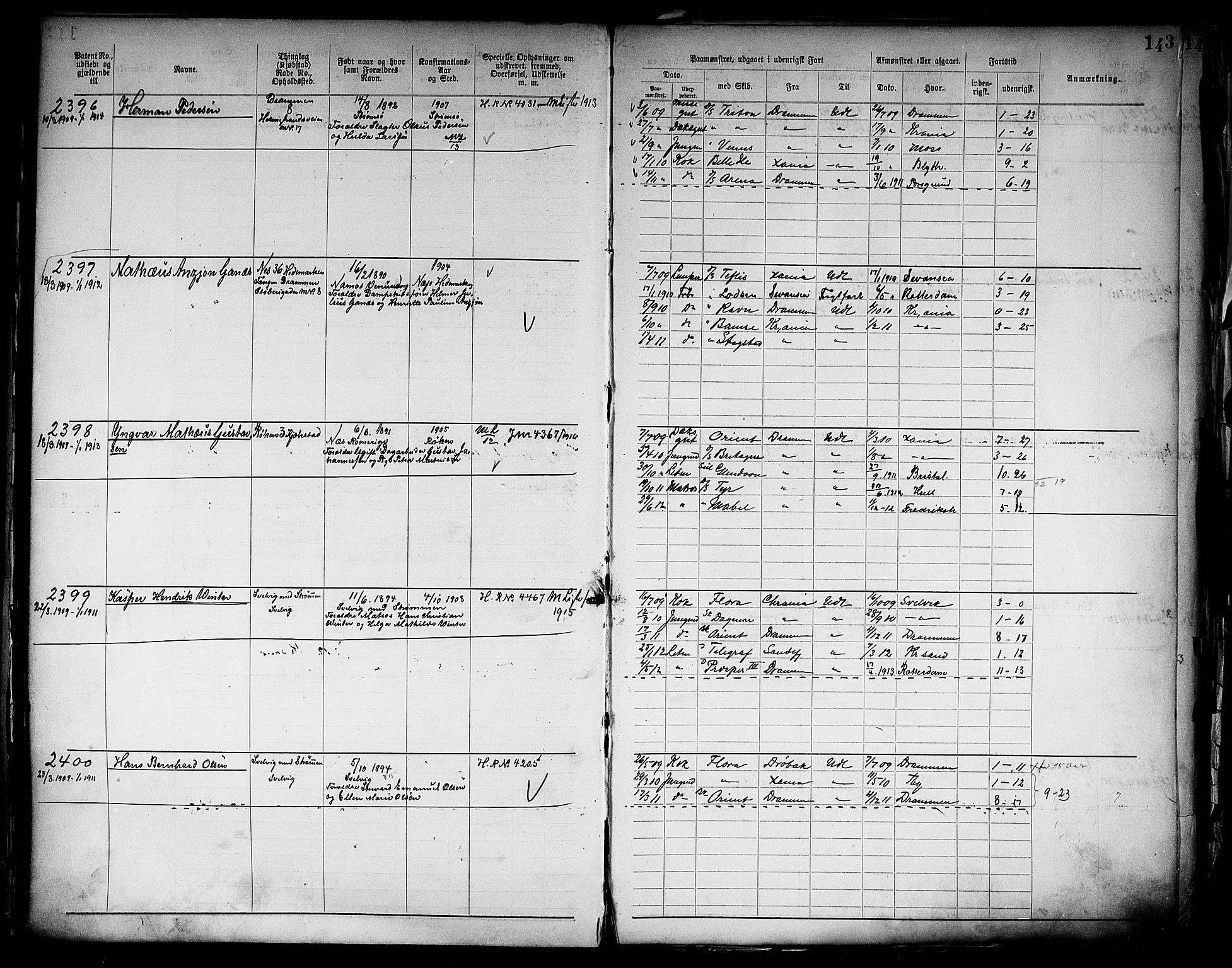 Drammen innrulleringsdistrikt, SAKO/A-781/F/Fb/L0006: Annotasjonsrulle, 1905-1911, p. 145