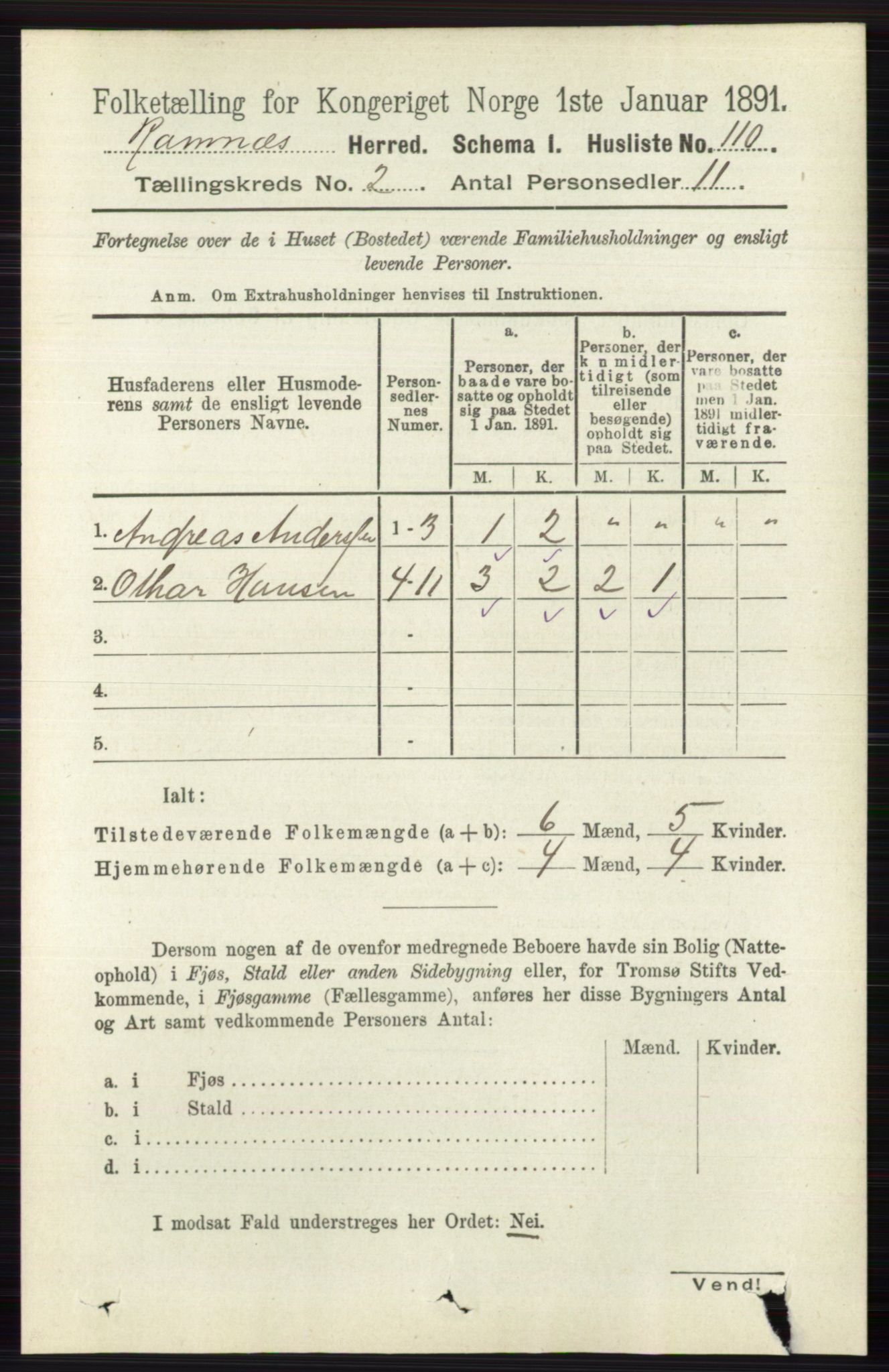 RA, 1891 census for 0718 Ramnes, 1891, p. 564