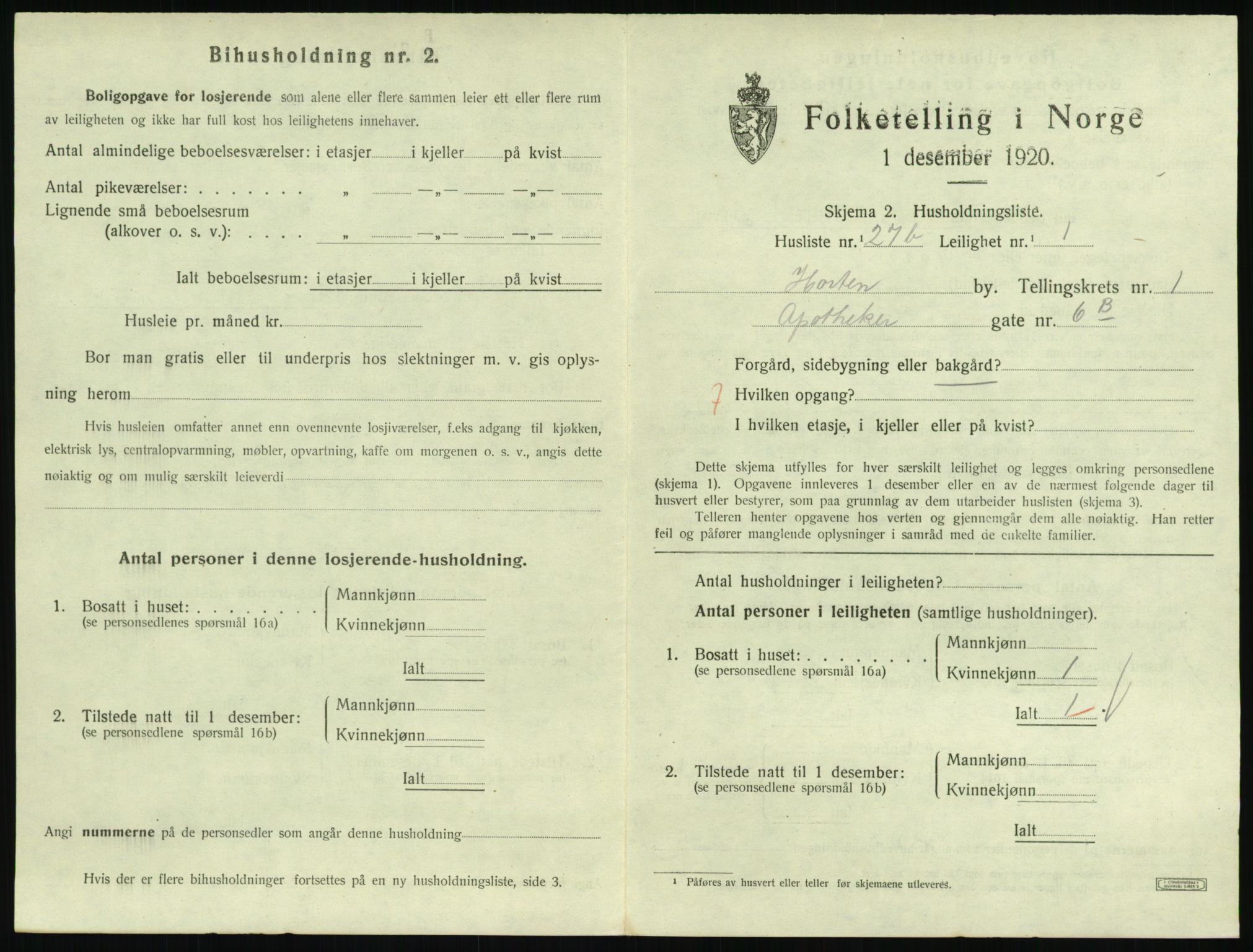 SAKO, 1920 census for Horten, 1920, p. 3015