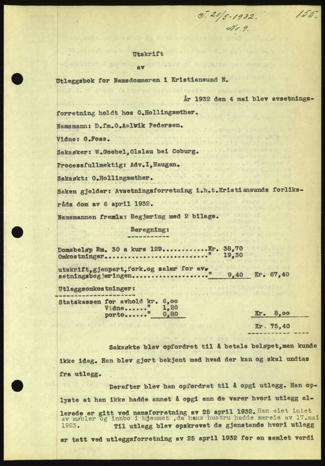 Kristiansund byfogd, AV/SAT-A-4587/A/27: Mortgage book no. 26, 1931-1933, Deed date: 20.05.1932