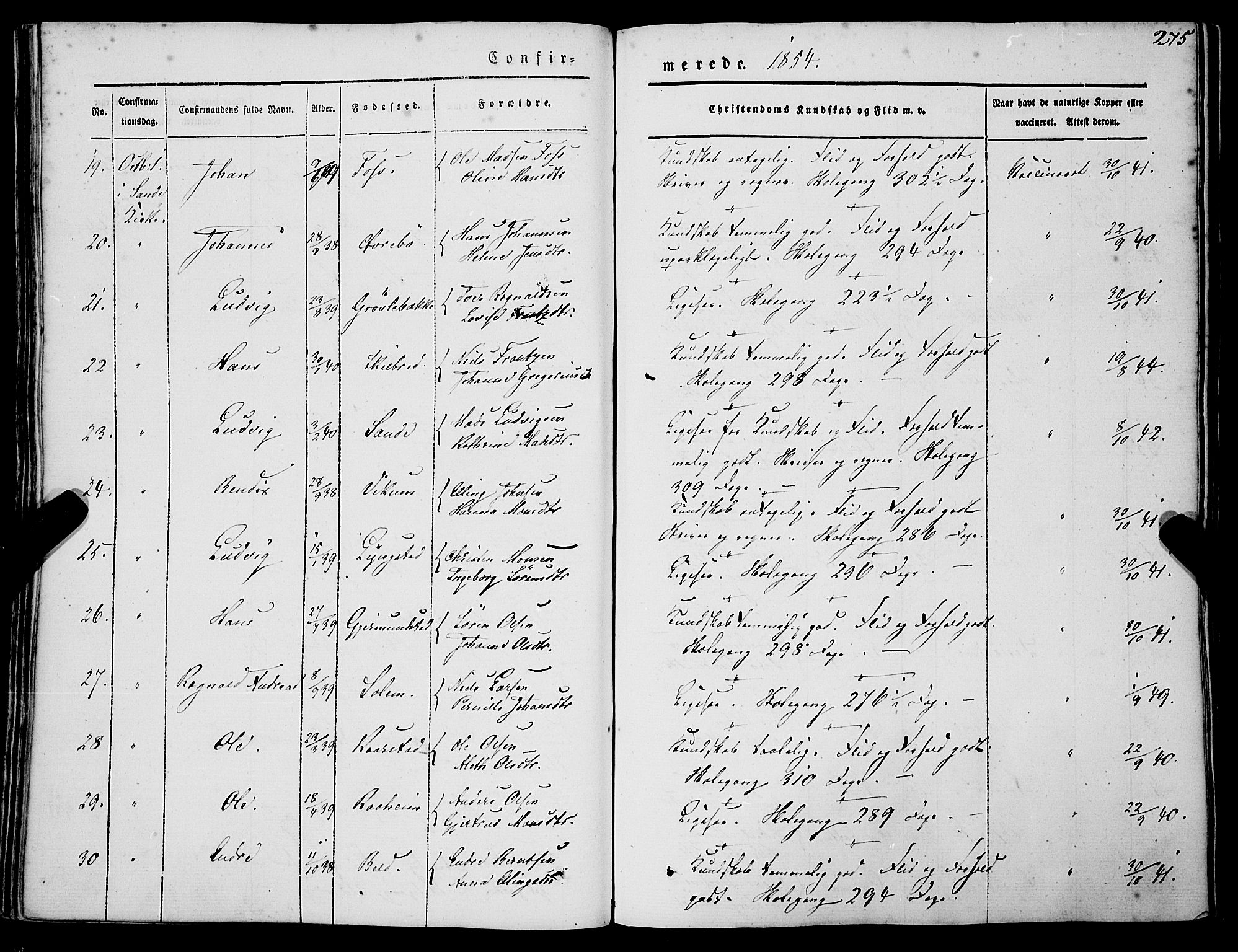 Gaular sokneprestembete, SAB/A-80001/H/Haa: Parish register (official) no. A 4I, 1840-1859, p. 275