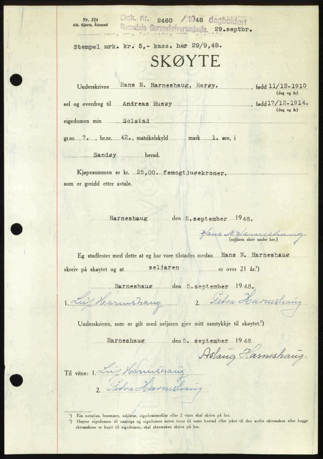 Romsdal sorenskriveri, AV/SAT-A-4149/1/2/2C: Mortgage book no. A27, 1948-1948, Diary no: : 2460/1948