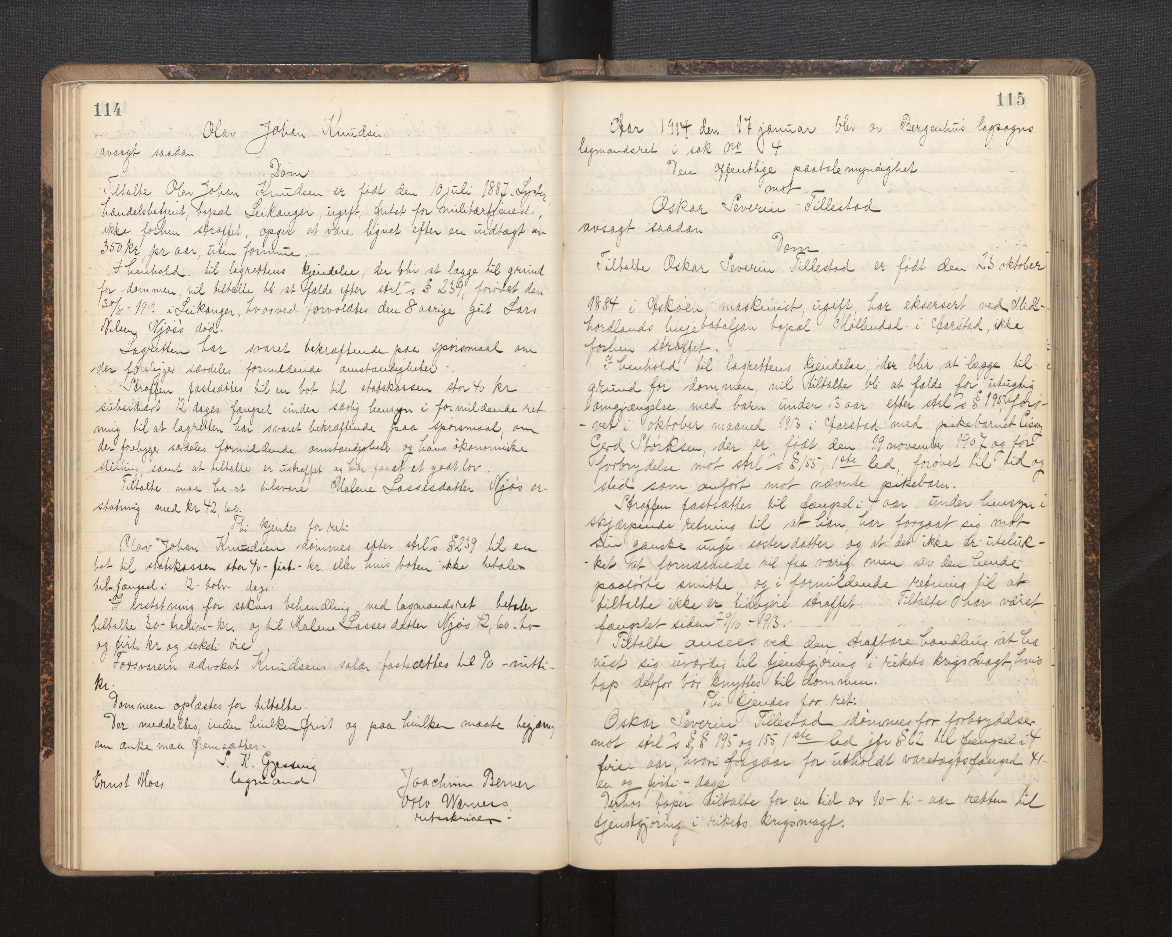 Gulating lagmannsrett, AV/SAB-A-60201/D/Da/L0005: Domsprotokoll for straffesaker - Gula- og Frostating lagdømme, 1912-1918, p. 114-115