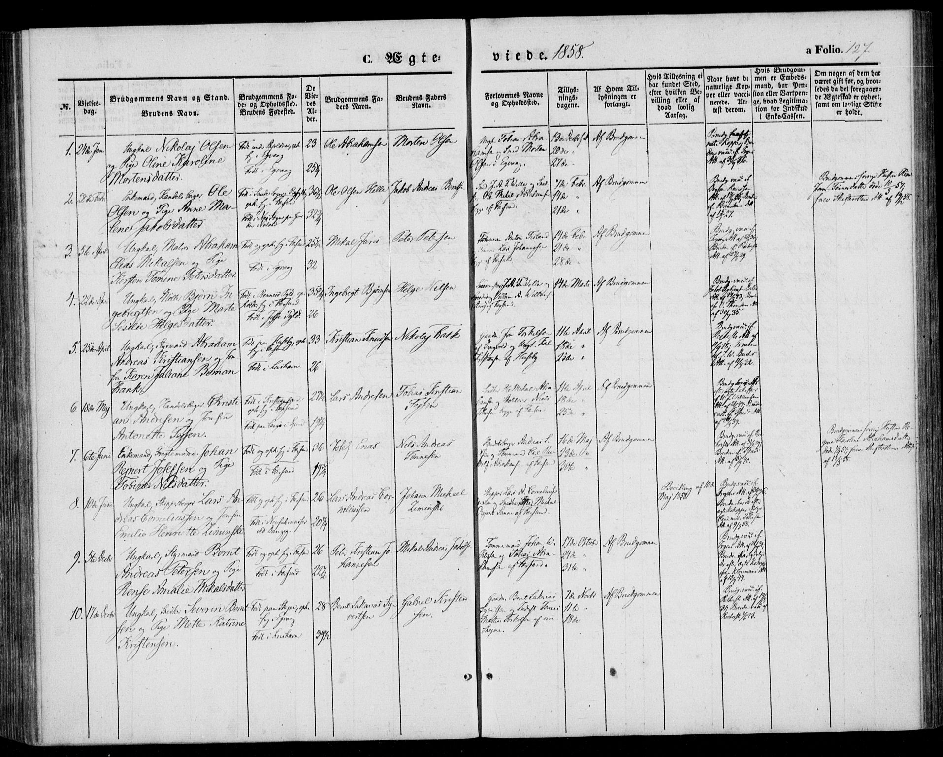 Farsund sokneprestkontor, AV/SAK-1111-0009/F/Fa/L0004: Parish register (official) no. A 4, 1847-1863, p. 127