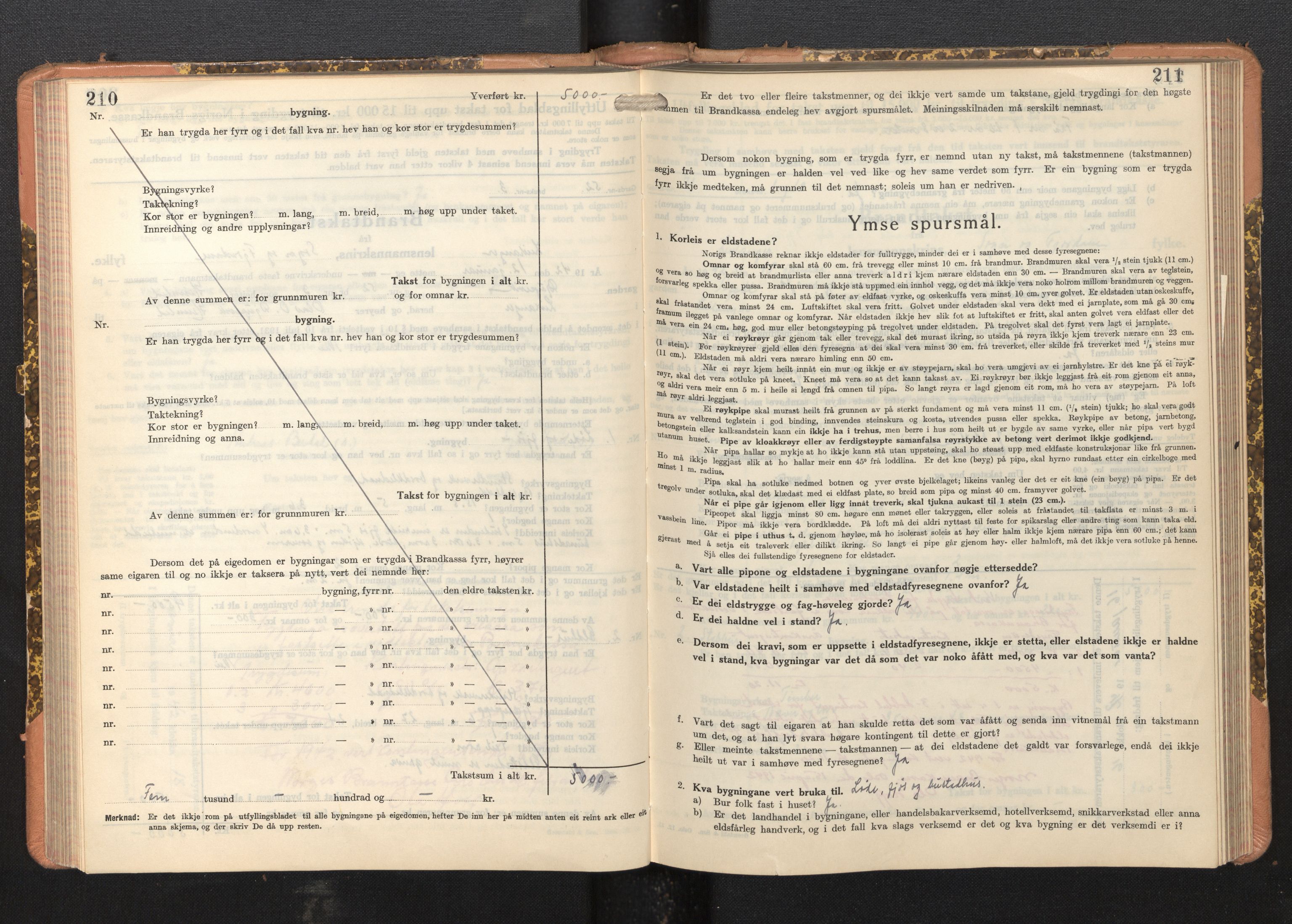 Lensmannen i Leikanger, AV/SAB-A-29201/0012/L0008: Branntakstprotokoll, skjematakst, 1937-1946, p. 210-211