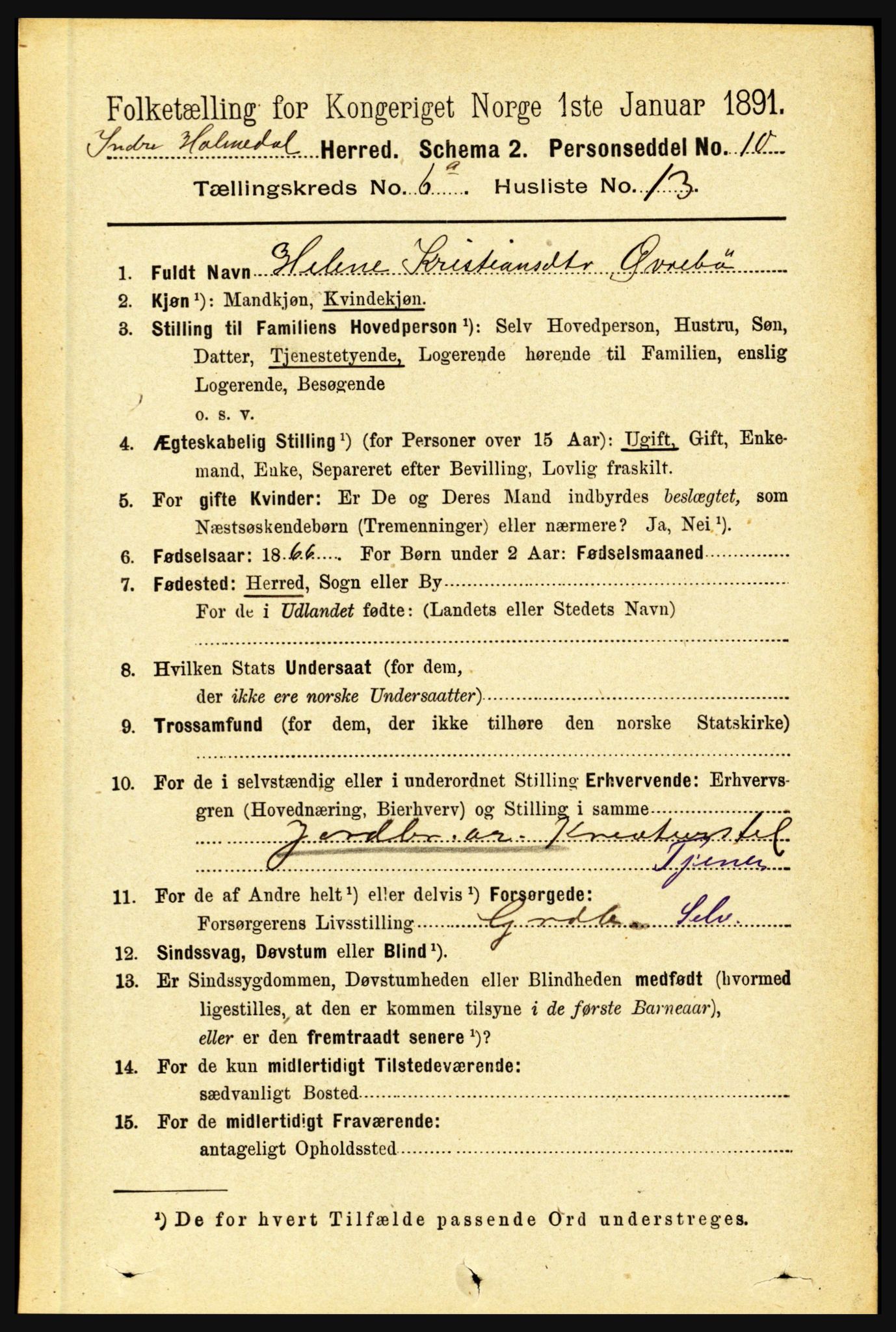 RA, 1891 census for 1430 Indre Holmedal, 1891, p. 2534