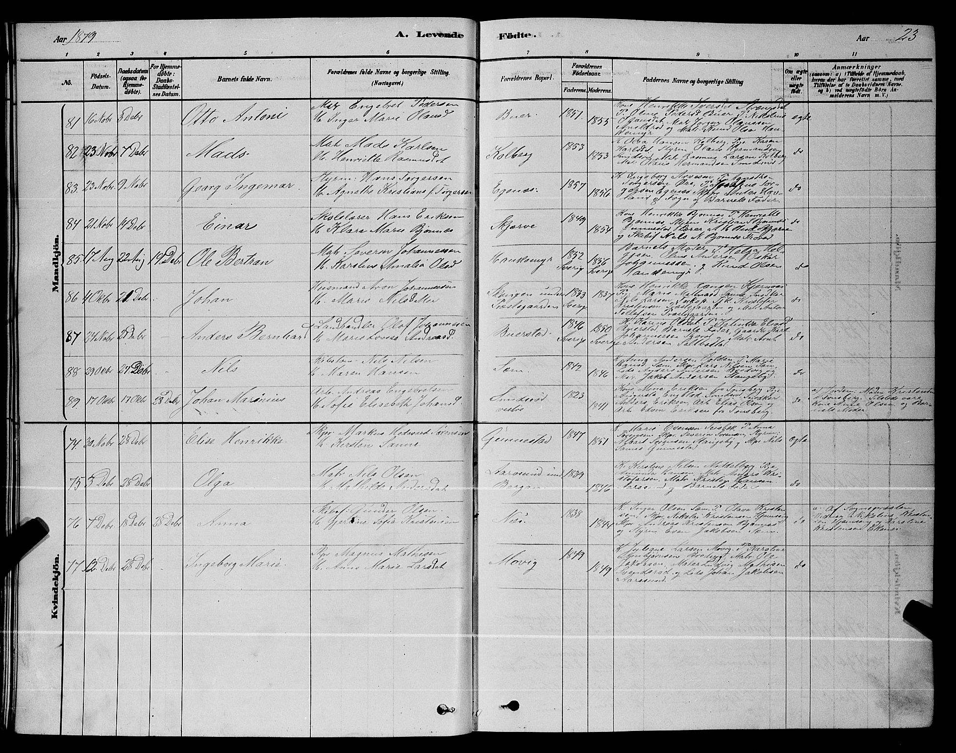 Nøtterøy kirkebøker, AV/SAKO-A-354/G/Ga/L0003: Parish register (copy) no. I 3, 1878-1893, p. 23